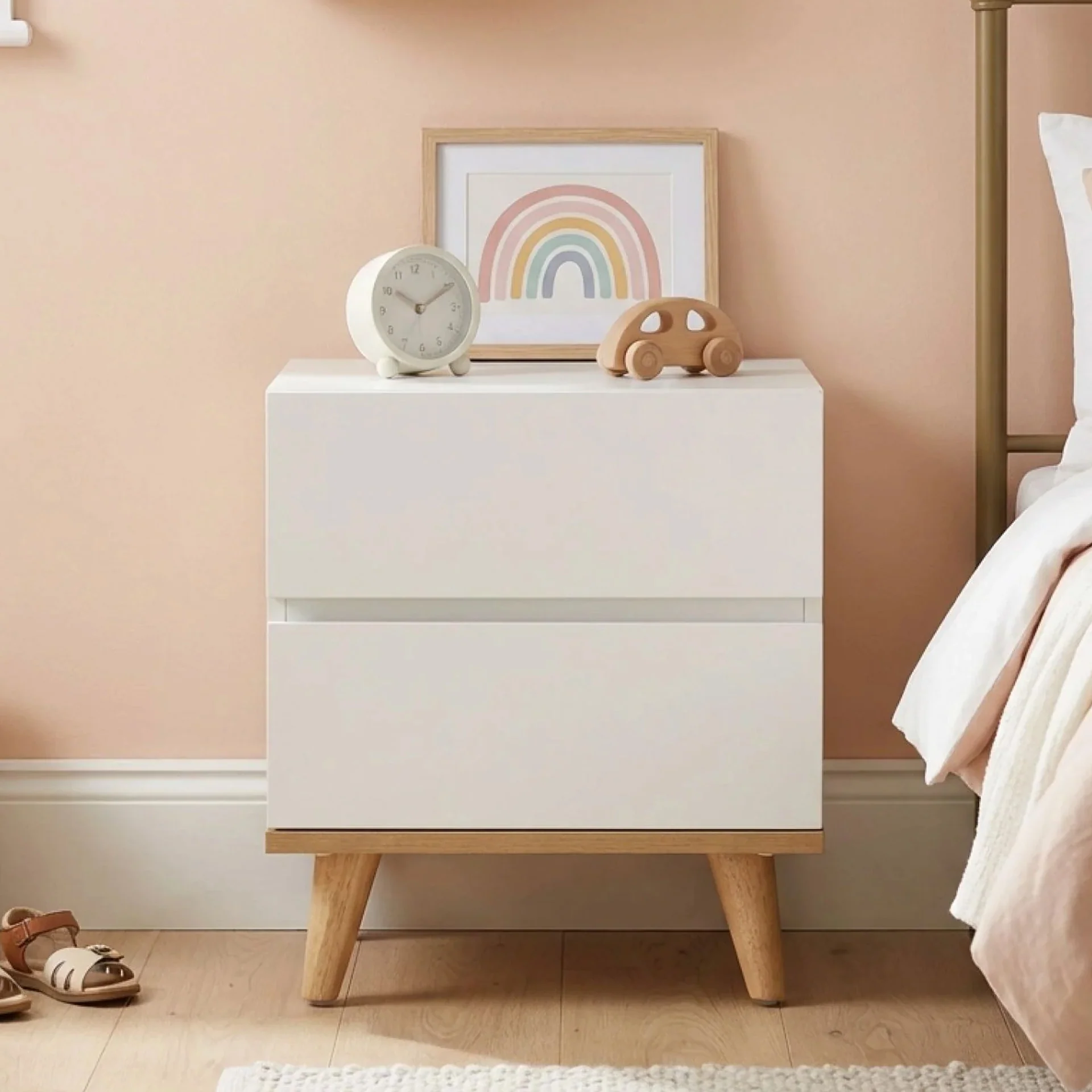 Hudson Wooden Bedside Table - White