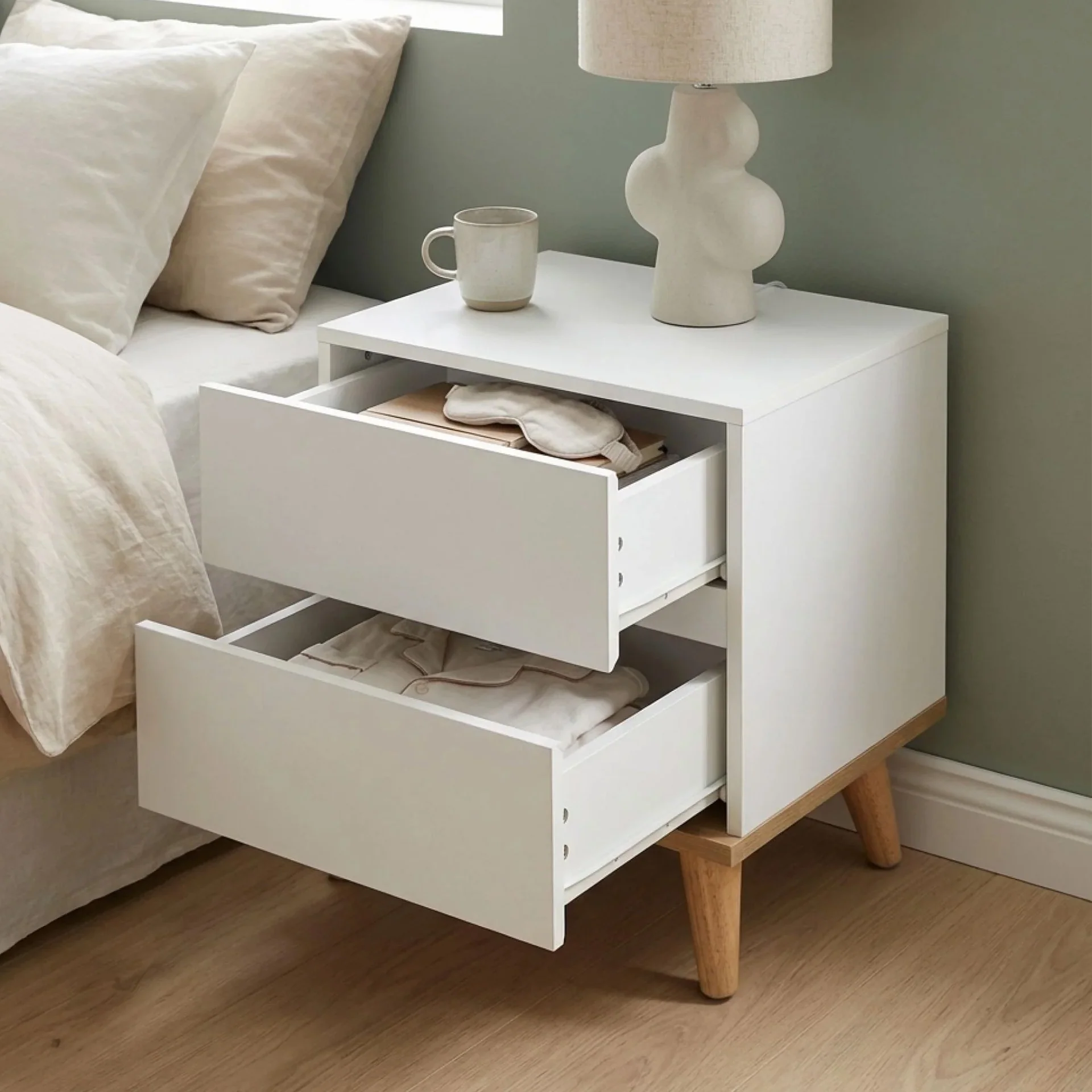 Hudson Wooden Bedside Table - White - Image 2