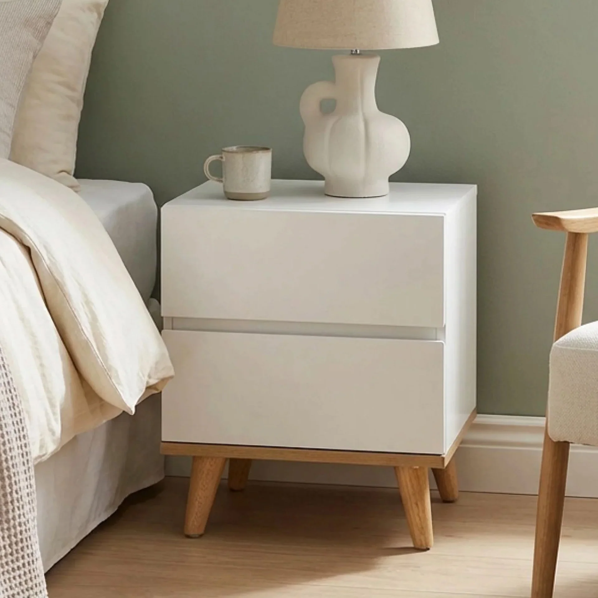 Hudson Wooden Bedside Table - White - Image 4