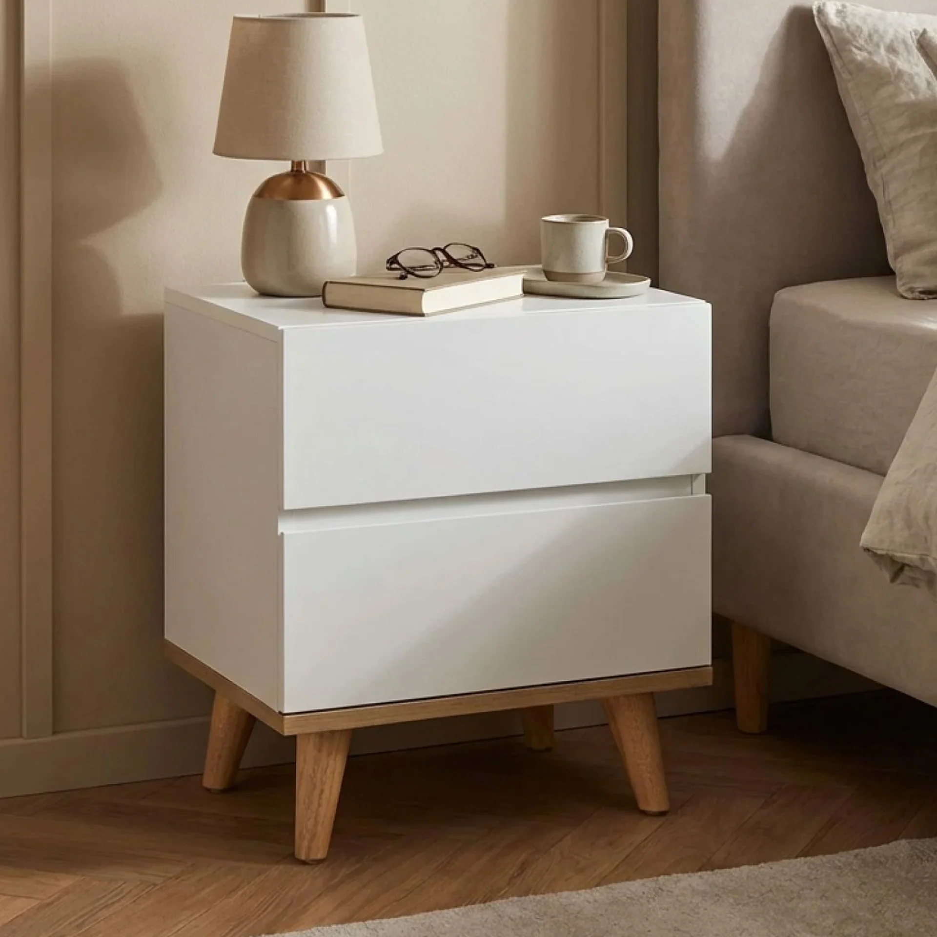 Hudson Wooden Bedside Table - White - Image 5
