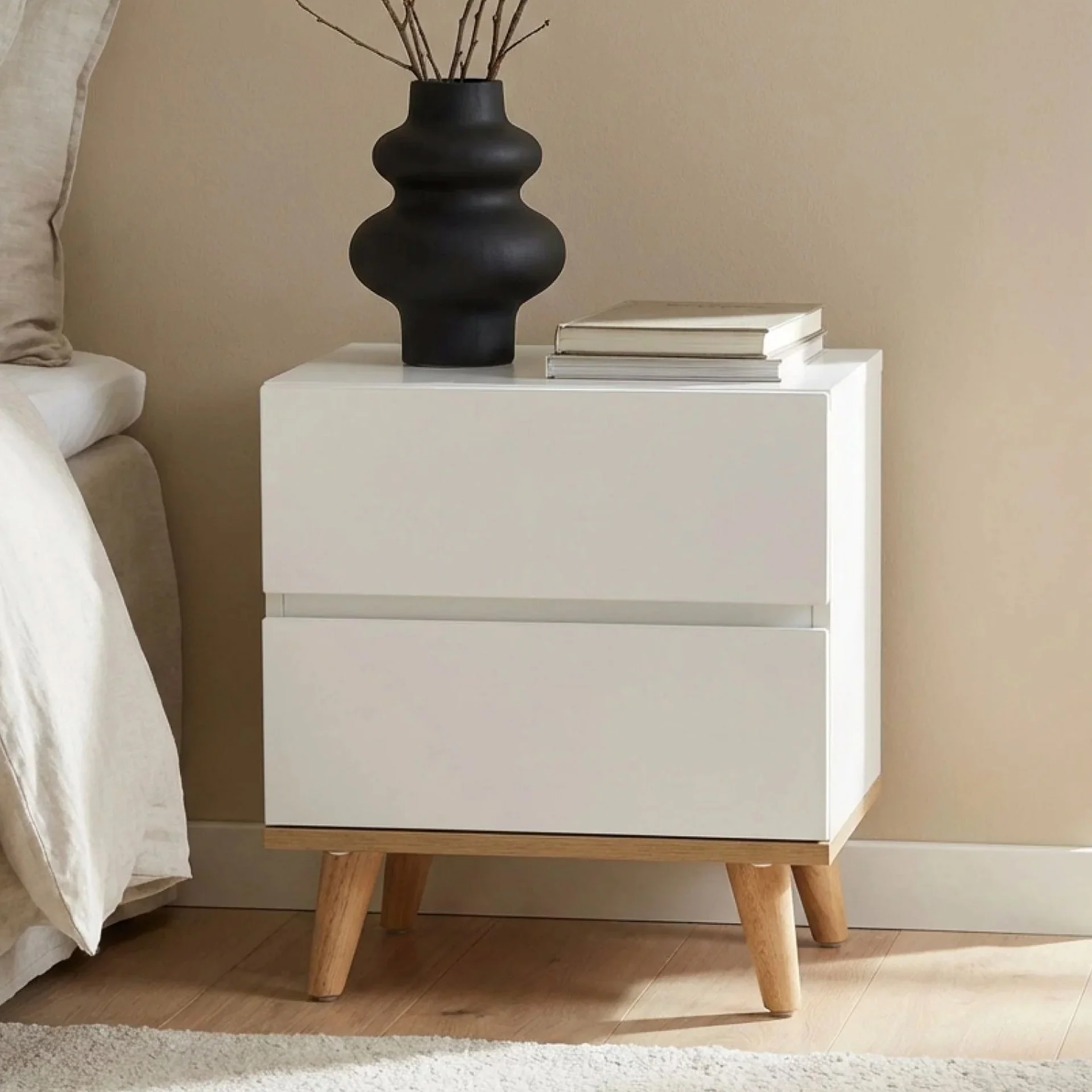 Hudson Wooden Bedside Table - White - Image 6