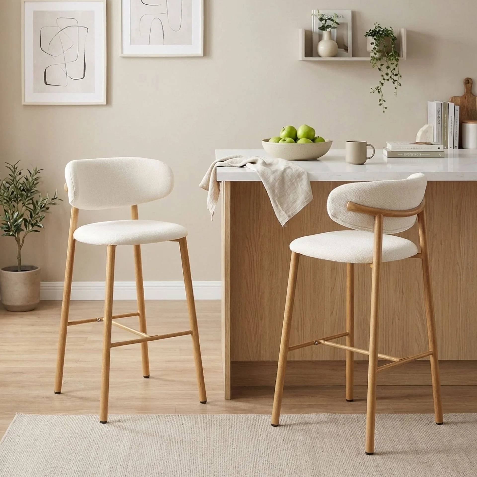 Indigo Fabric Bar Stool - Set of 2 - Beige - Image 3