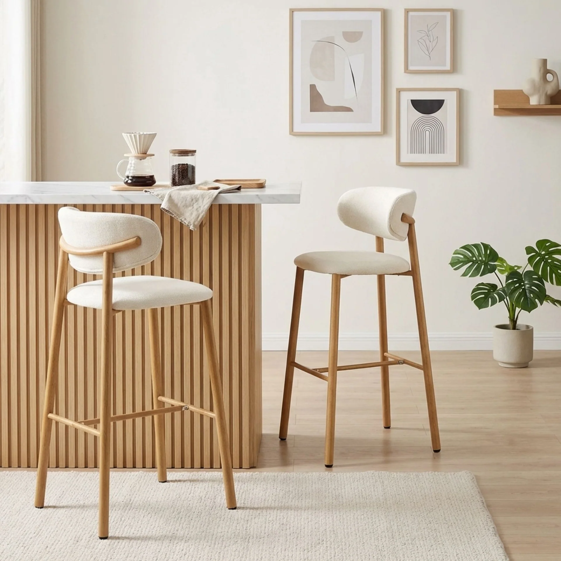 Indigo Fabric Bar Stool - Set of 2 - Beige - Image 4