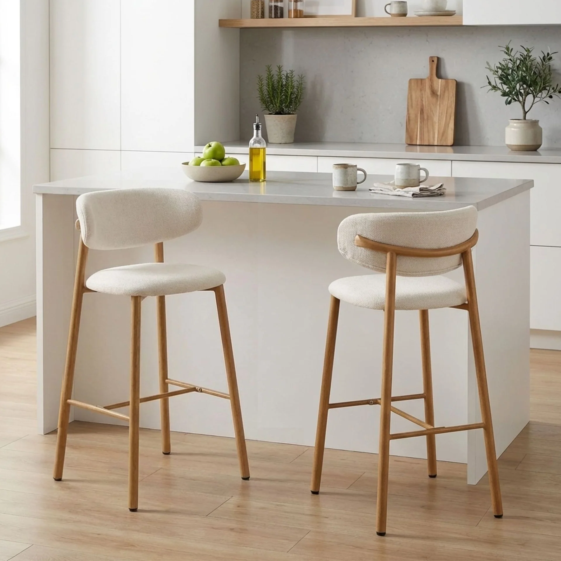 Indigo Fabric Bar Stool - Set of 2 - Beige - Image 5