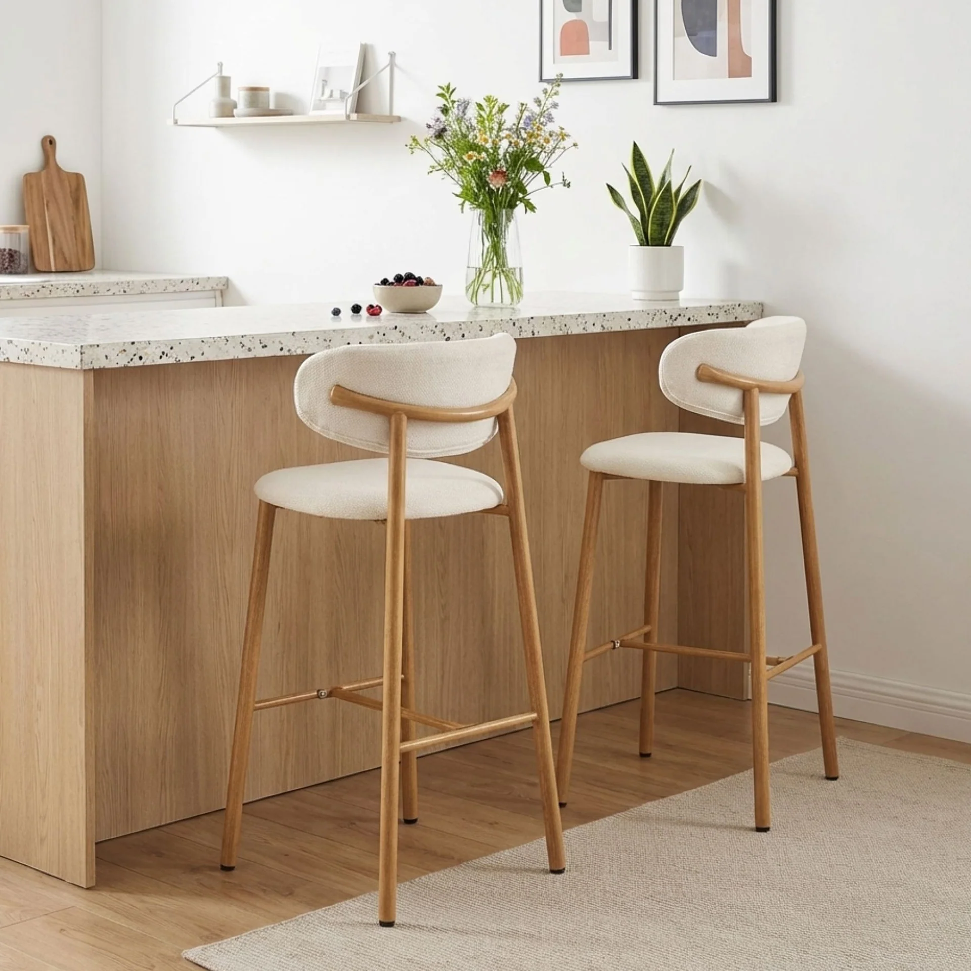 Indigo Fabric Bar Stool - Set of 2 - Beige - Image 6