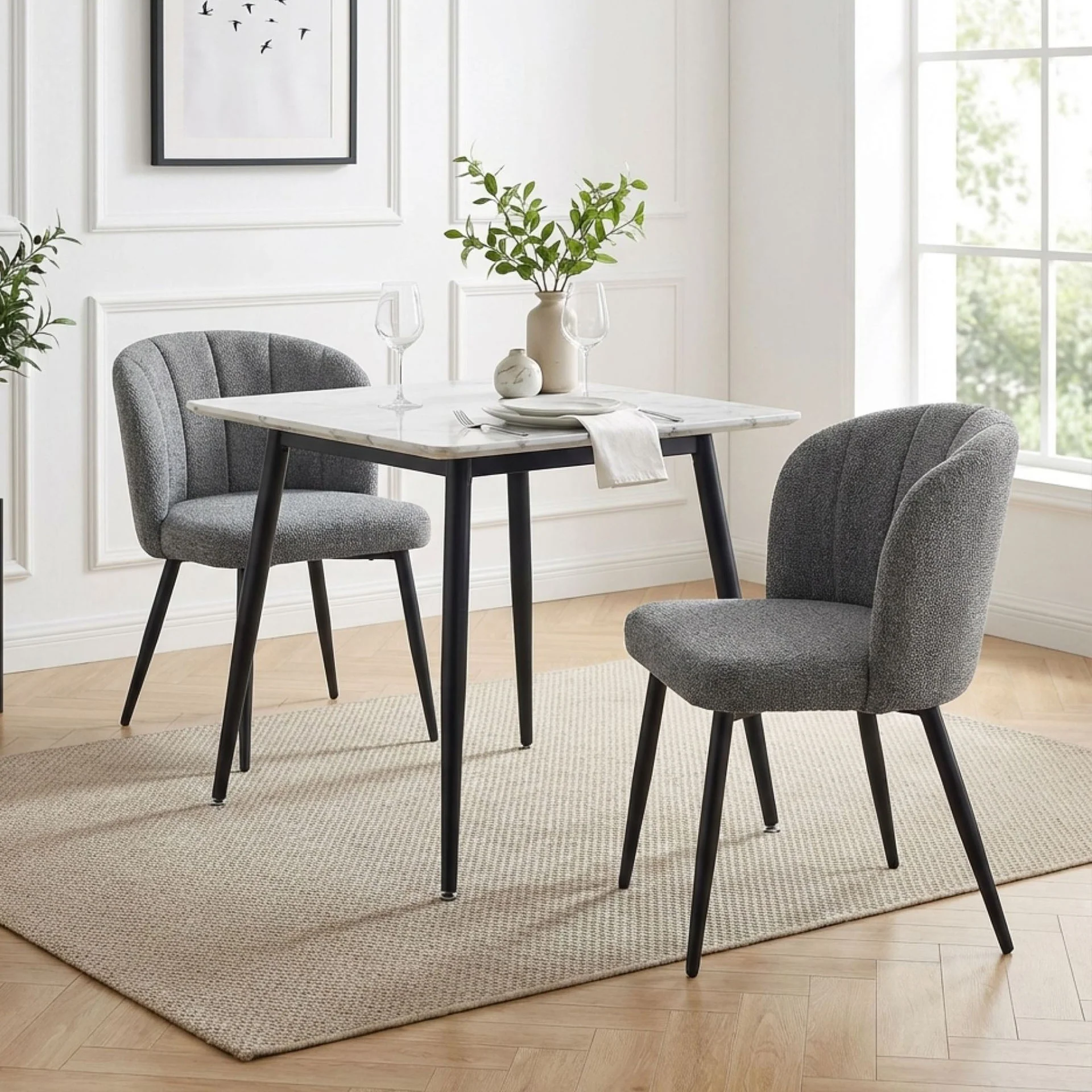 Ines Embossed Velvet Dining Chairs - Set of 2 - Dark Grey - Image 4