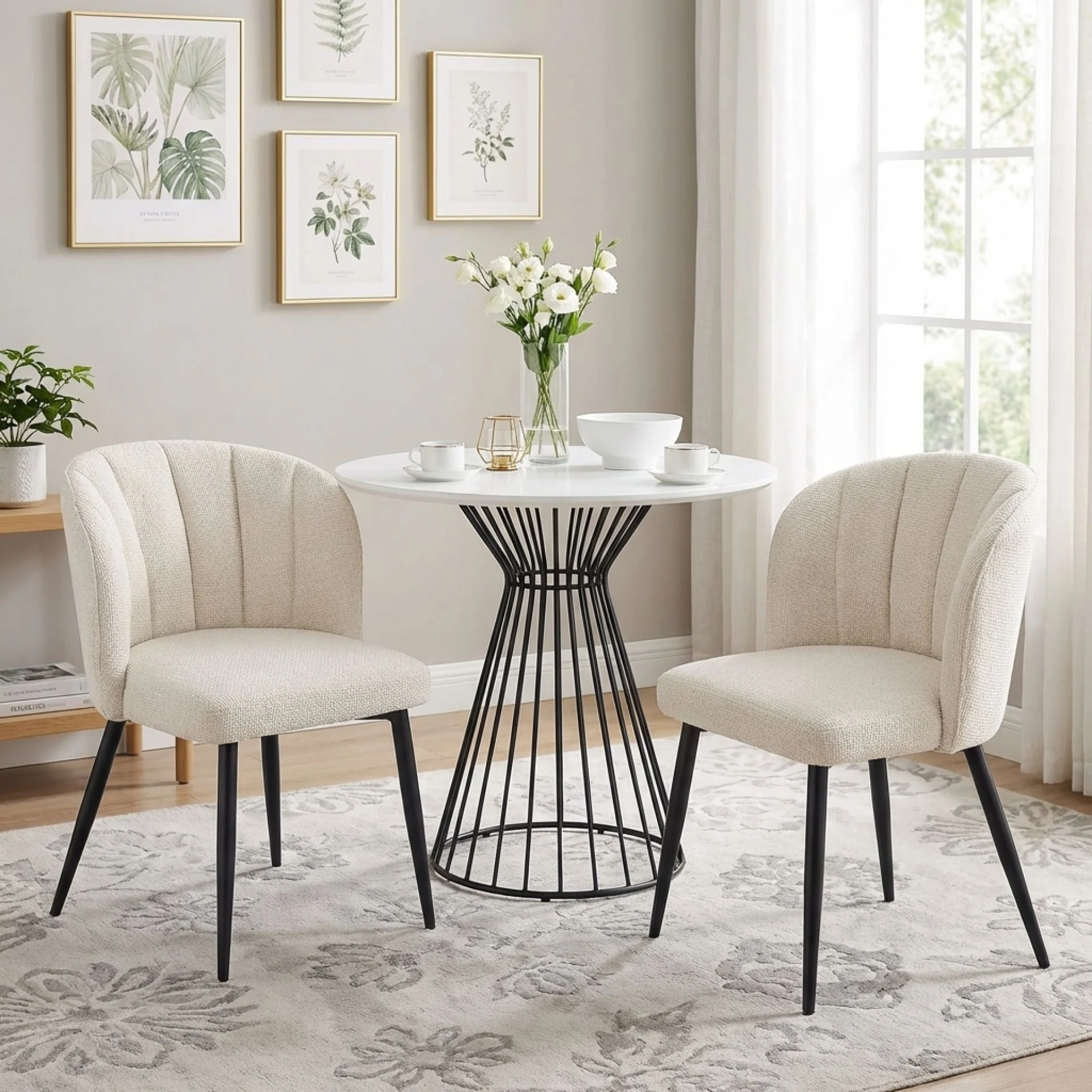 Ines Embossed Velvet Dining Chairs - Set of 2 - Ivory White