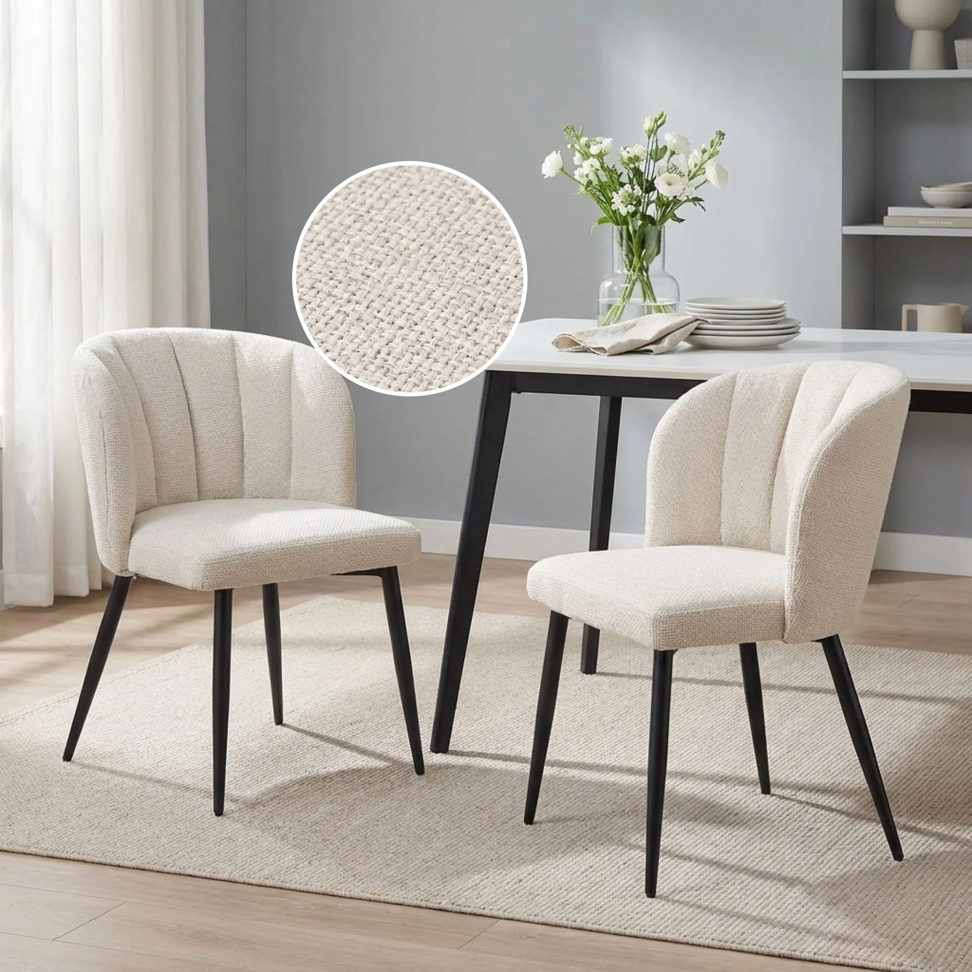 Ines Embossed Velvet Dining Chairs - Set of 2 - Ivory White - Image 2