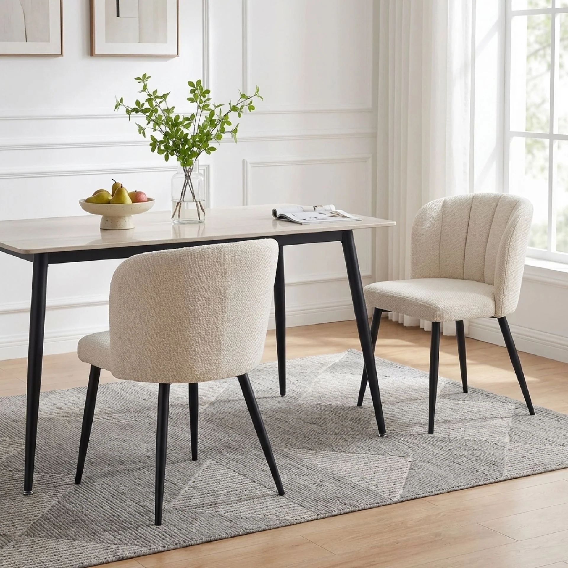 Ines Embossed Velvet Dining Chairs - Set of 2 - Ivory White - Image 4