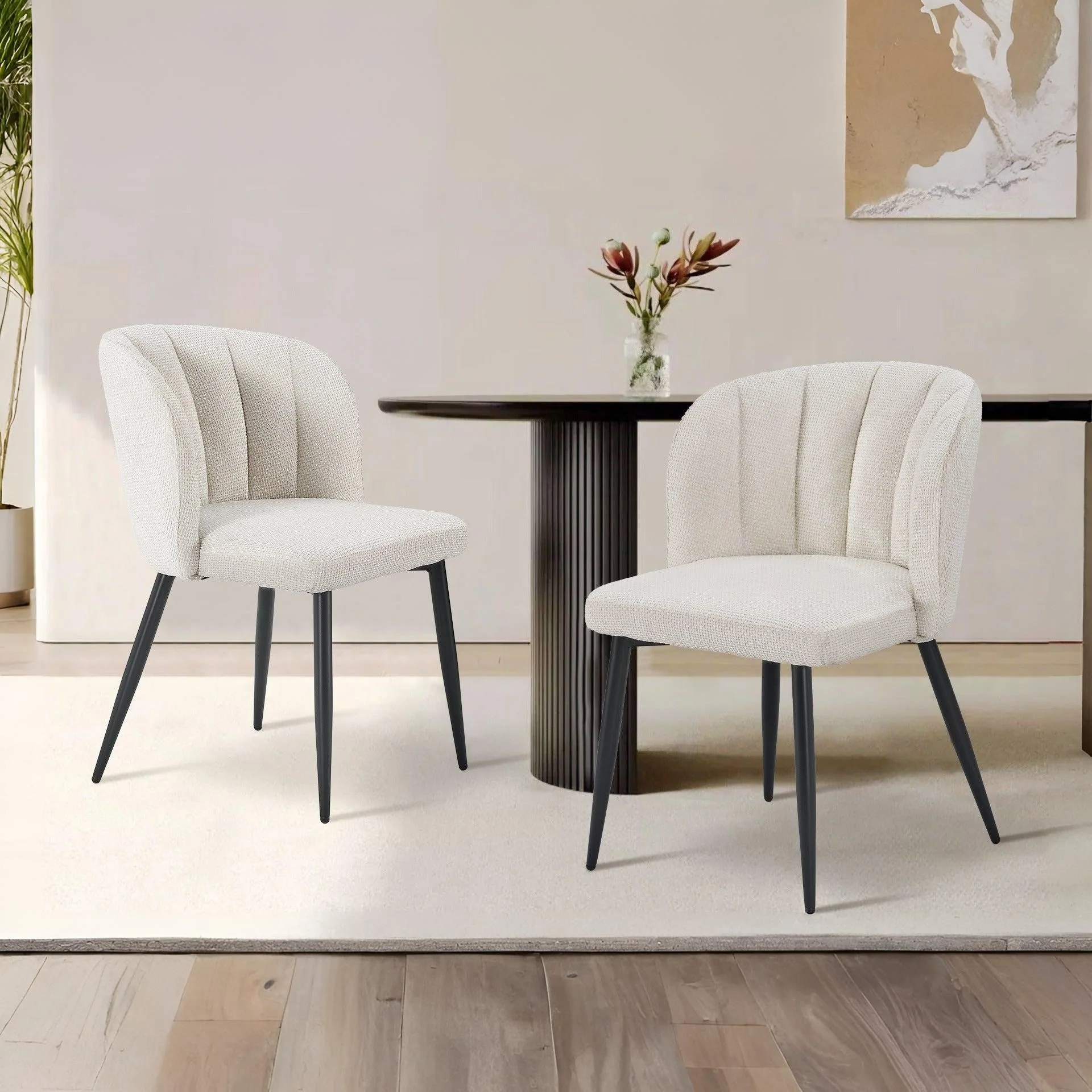 Ines Embossed Velvet Dining Chairs - Set of 2 - Ivory White - Image 5