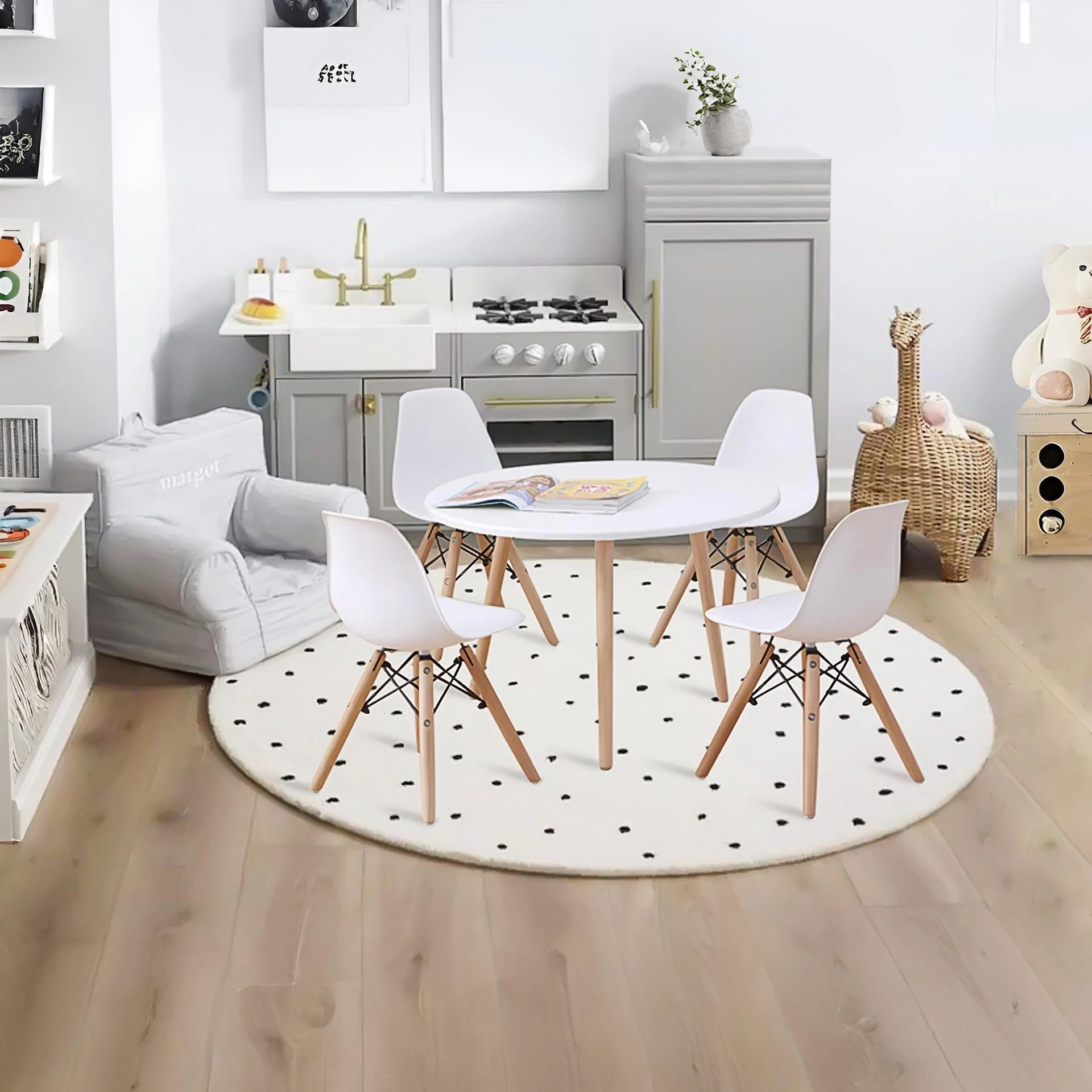 Iris 5 Piece Kids Table With Chairs Set - White