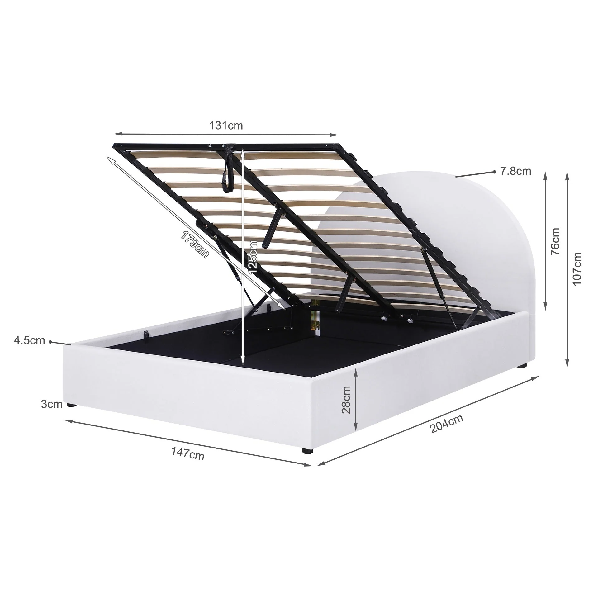Isabella Boucle Double Gas Lift Bed Frame - White - Image 11