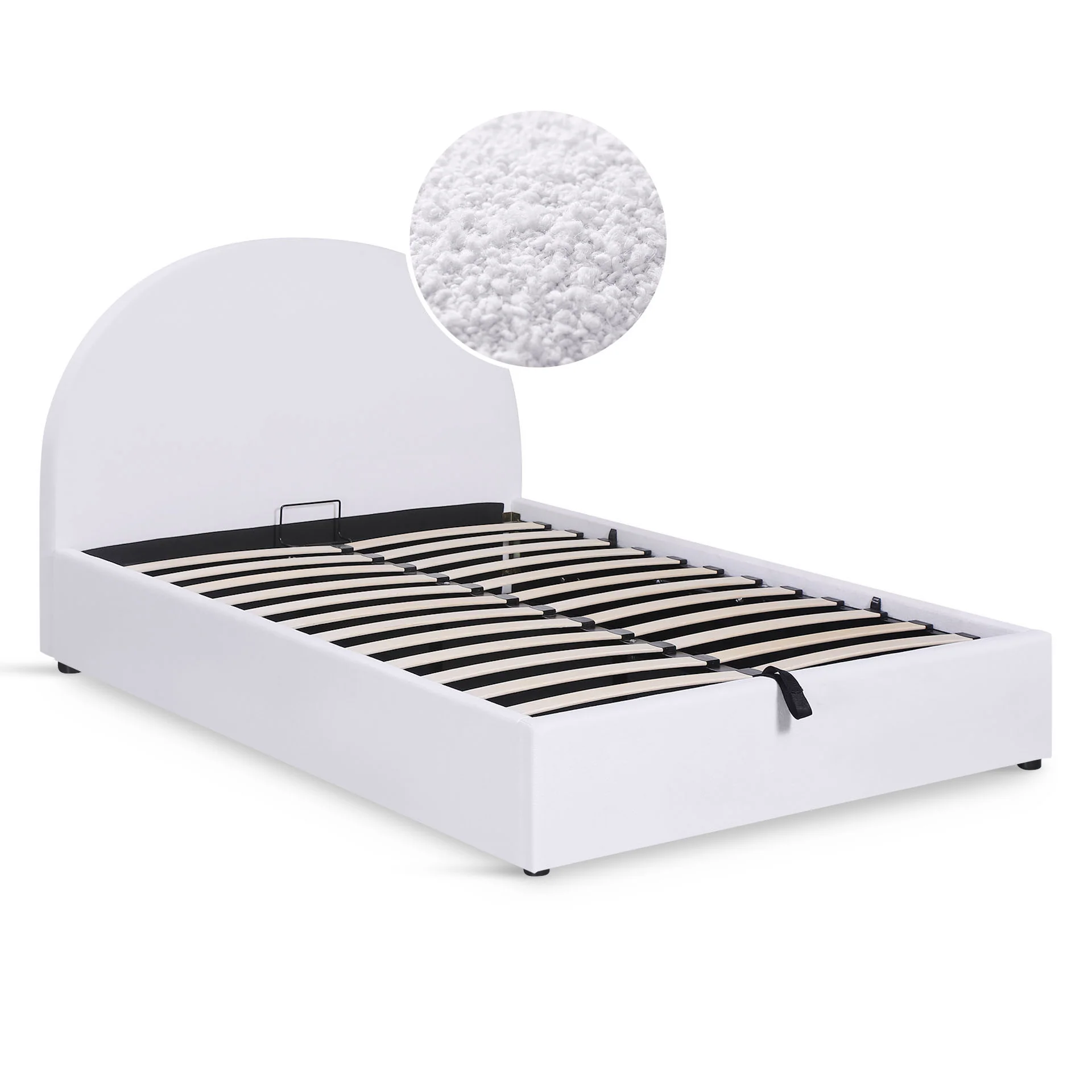 Isabella Boucle Double Gas Lift Bed Frame - White - Image 5