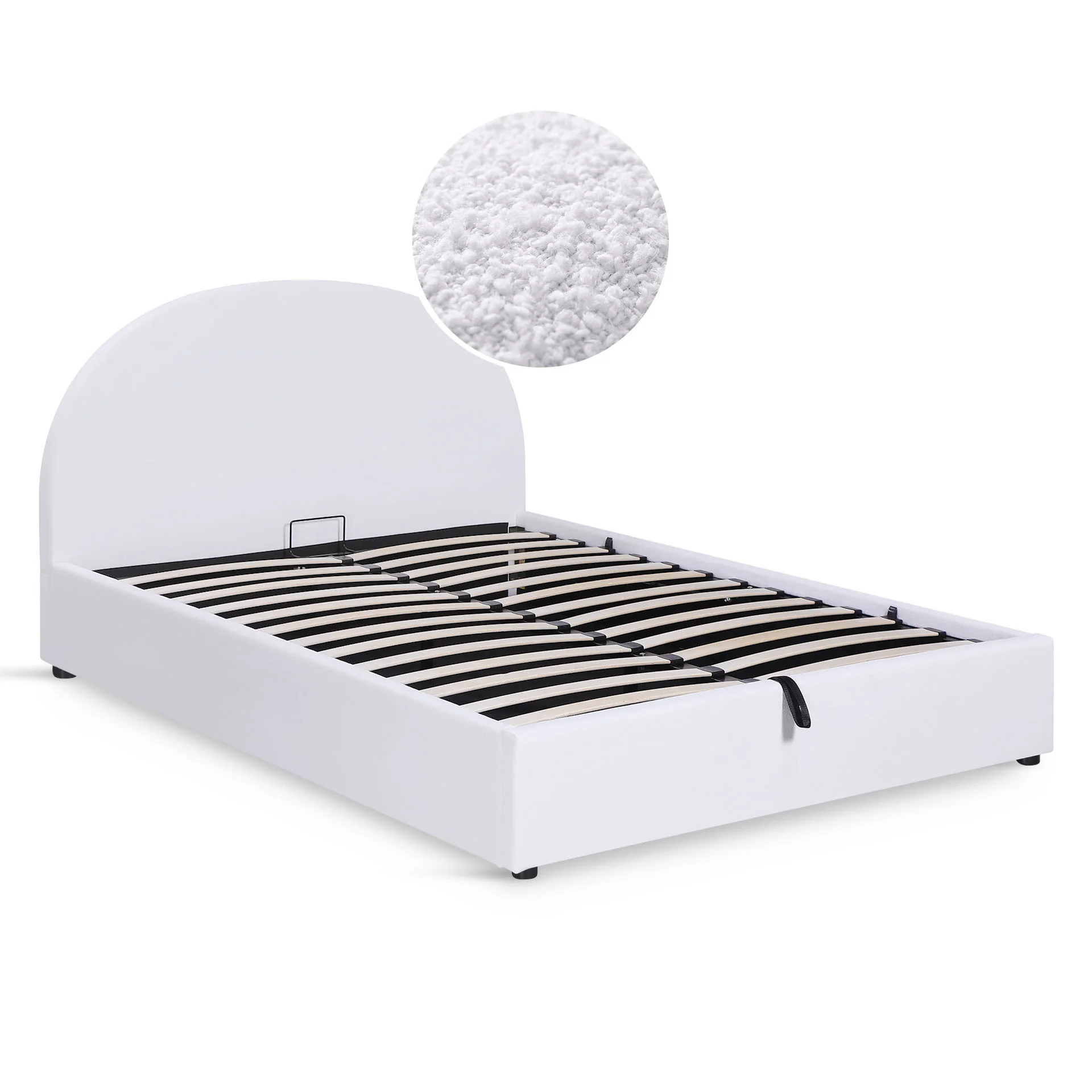 Isabella Boucle Queen Gas Lift Bed Frame - White - Image 8