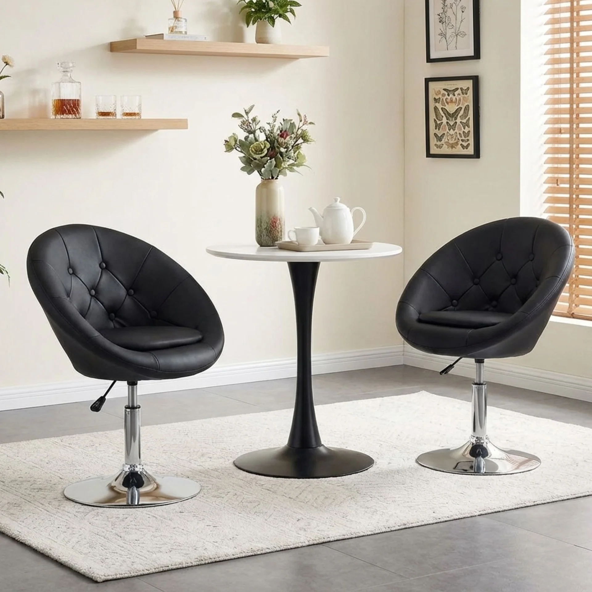 Iva PU Leather Swivel Bar Stool - Set of 2 - Black