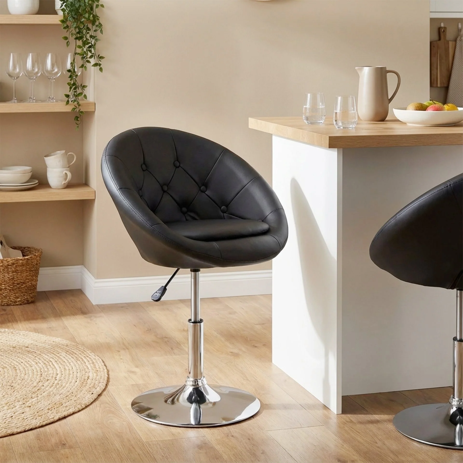Iva PU Leather Swivel Bar Stool - Set of 2 - Black - Image 2