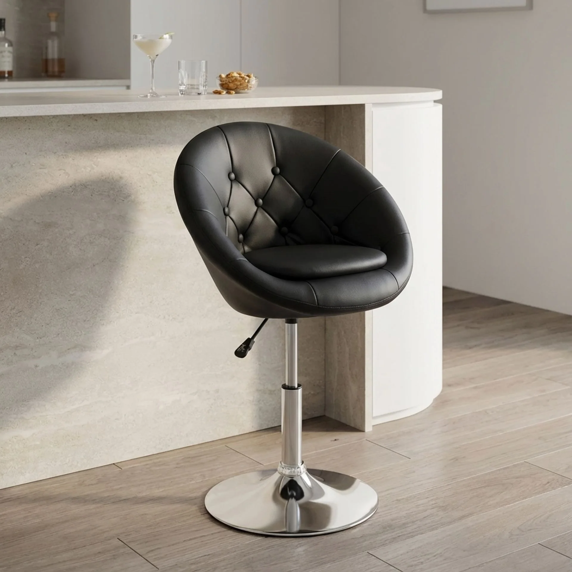 Iva PU Leather Swivel Bar Stool - Set of 2 - Black - Image 3