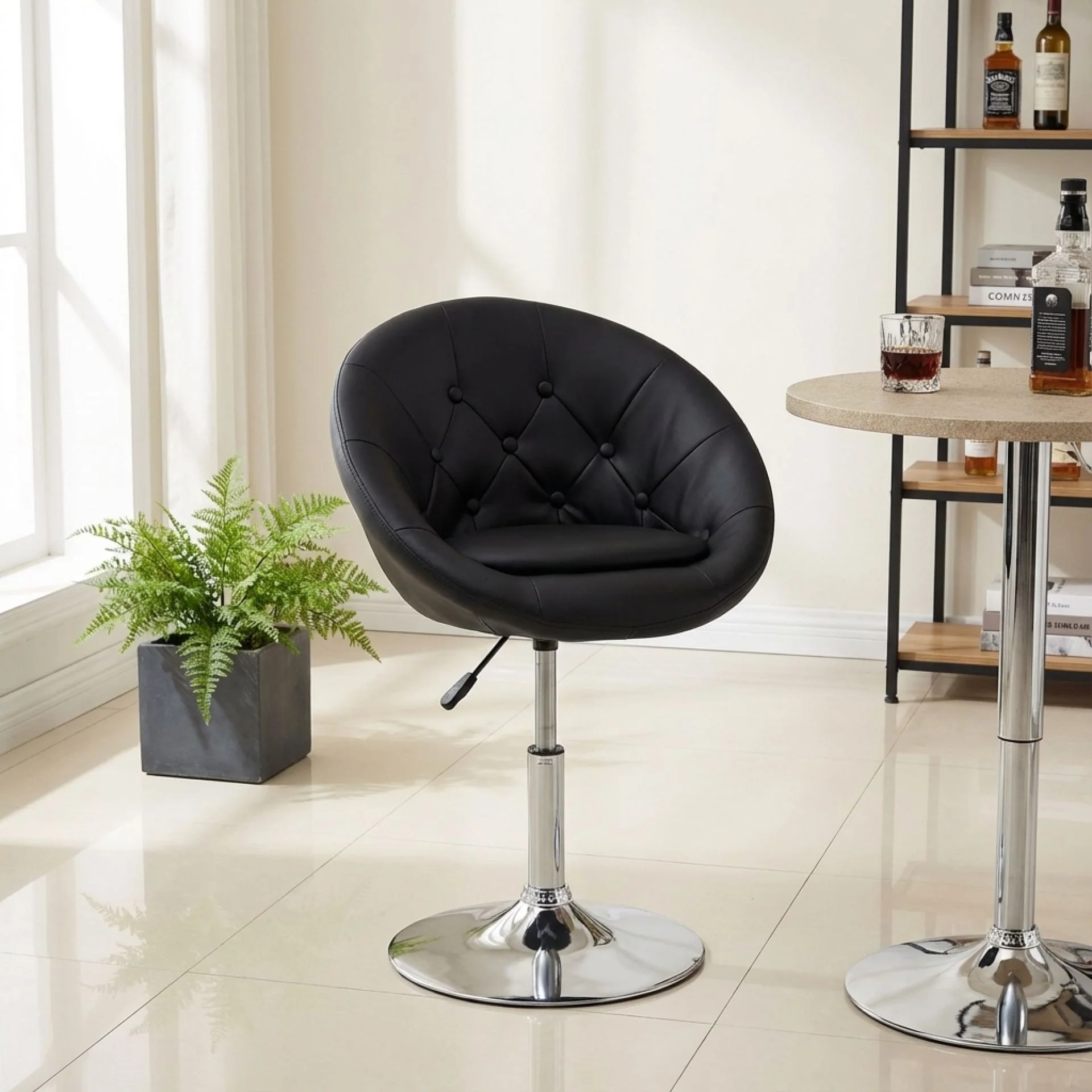 Iva PU Leather Swivel Bar Stool - Set of 2 - Black - Image 4