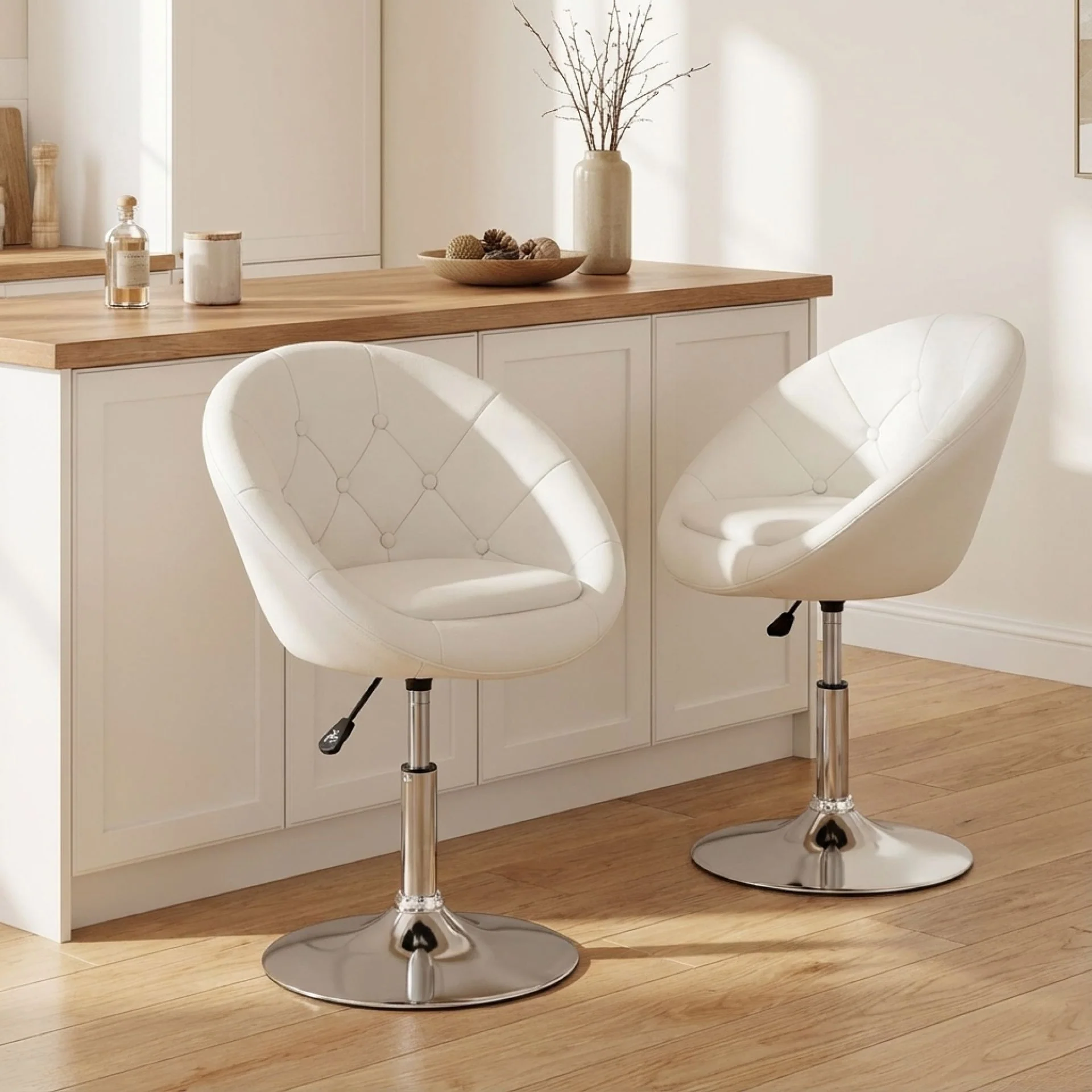 Iva PU Leather Swivel Bar Stool - Set of 2 - White