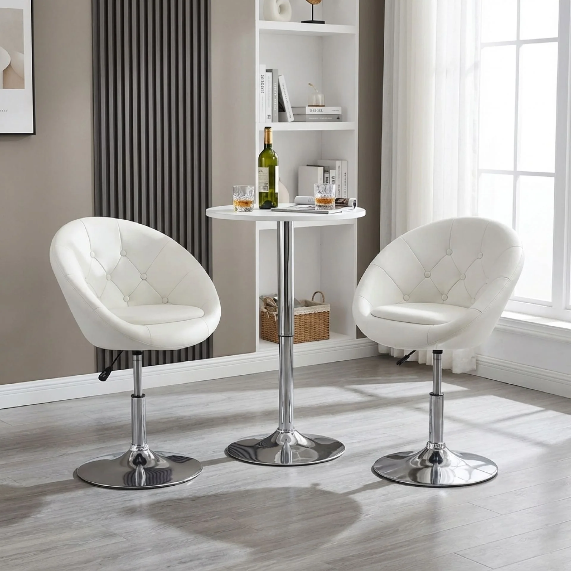 Iva PU Leather Swivel Bar Stool - Set of 2 - White - Image 2