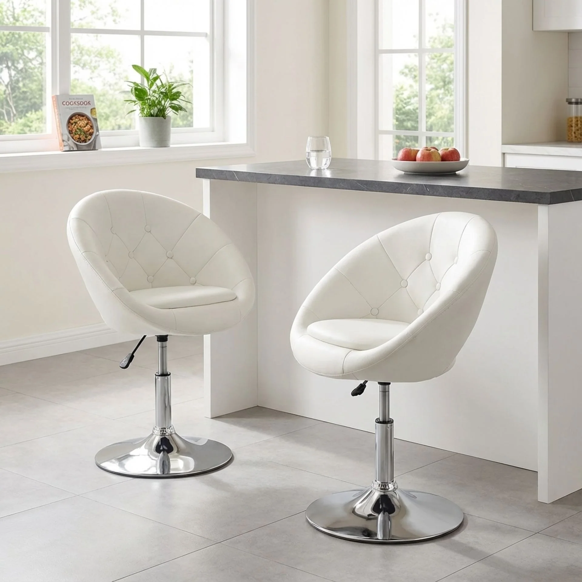 Iva PU Leather Swivel Bar Stool - Set of 2 - White - Image 3