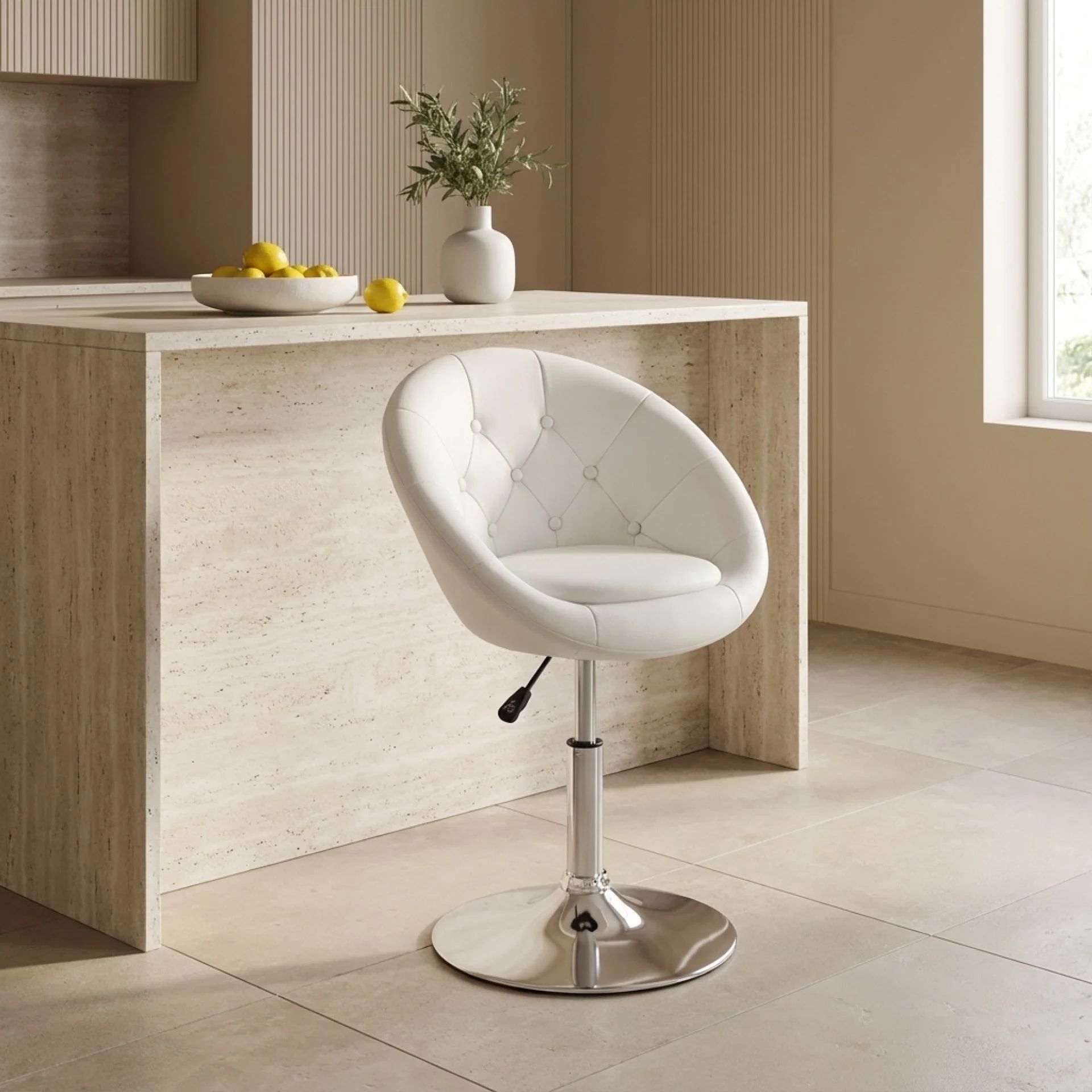 Iva PU Leather Swivel Bar Stool - Set of 2 - White - Image 4