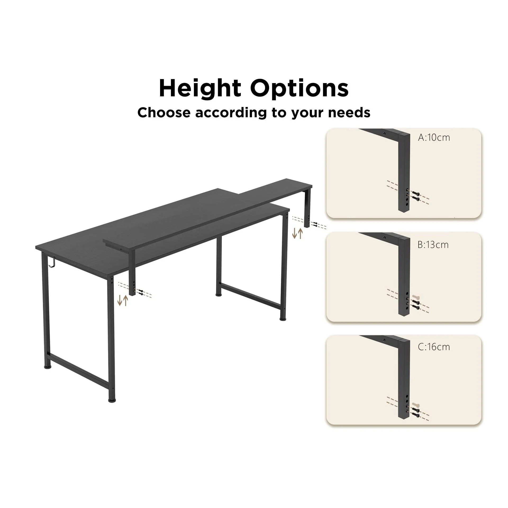 Jacob 100cm Computer Desk with Adjustable Monitor Stand - Black - Image 6