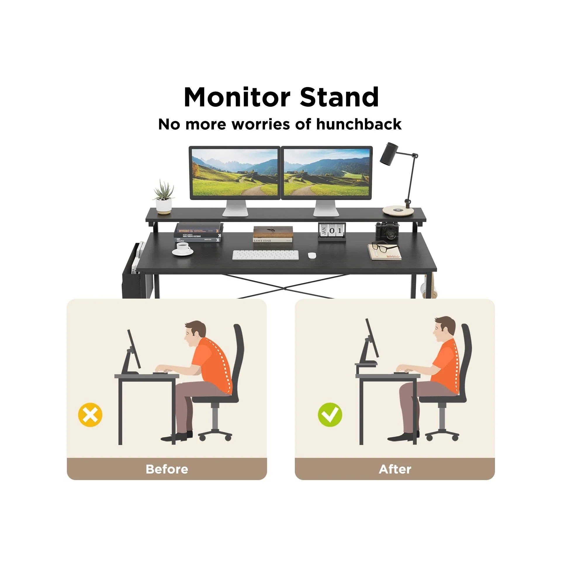 Jacob 140cm Computer Desk with Adjustable Monitor Stand - Black - Image 5