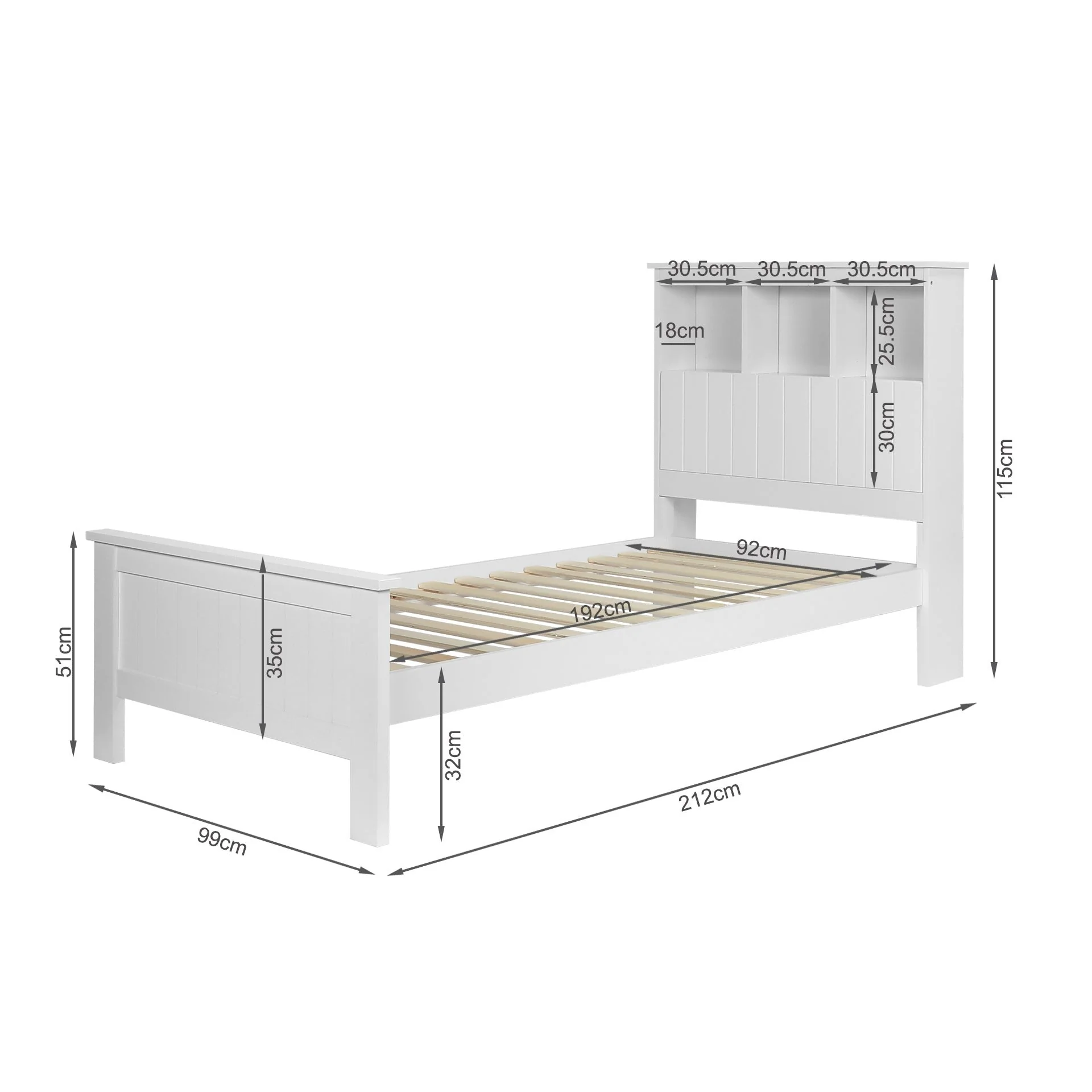 Jamie Single Wooden Bed Frame - White - Image 10