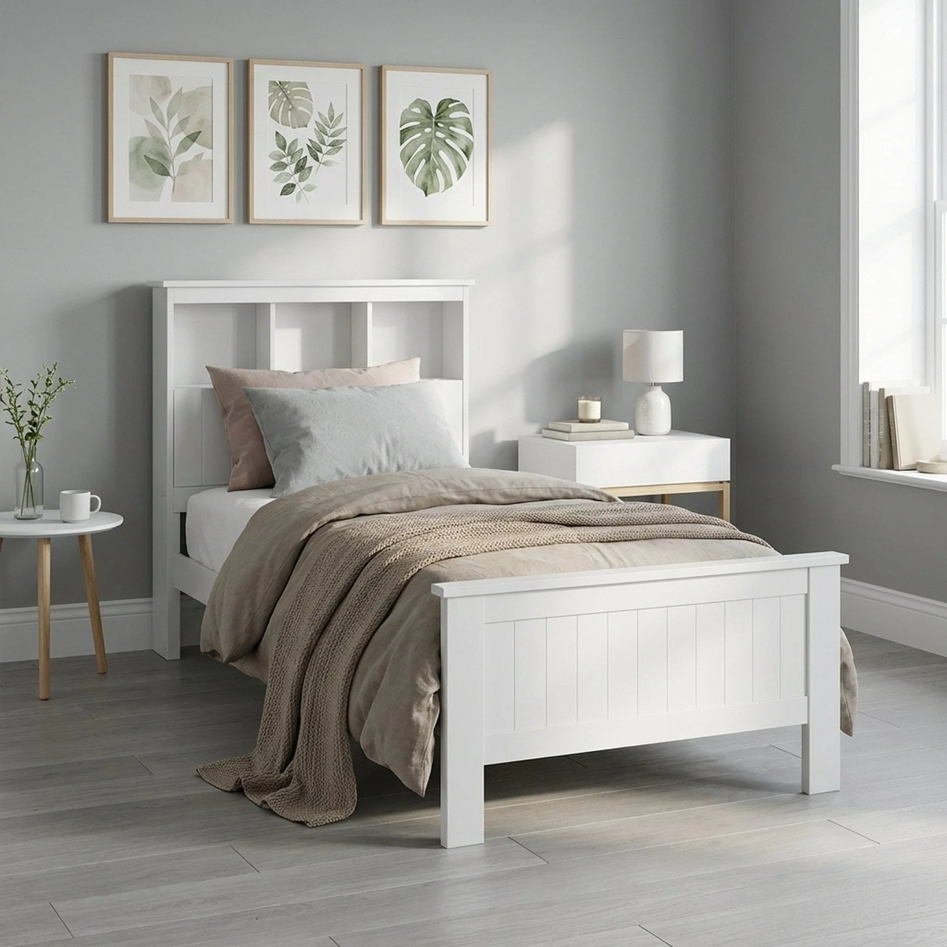 Jamie Single Wooden Bed Frame - White - Image 2
