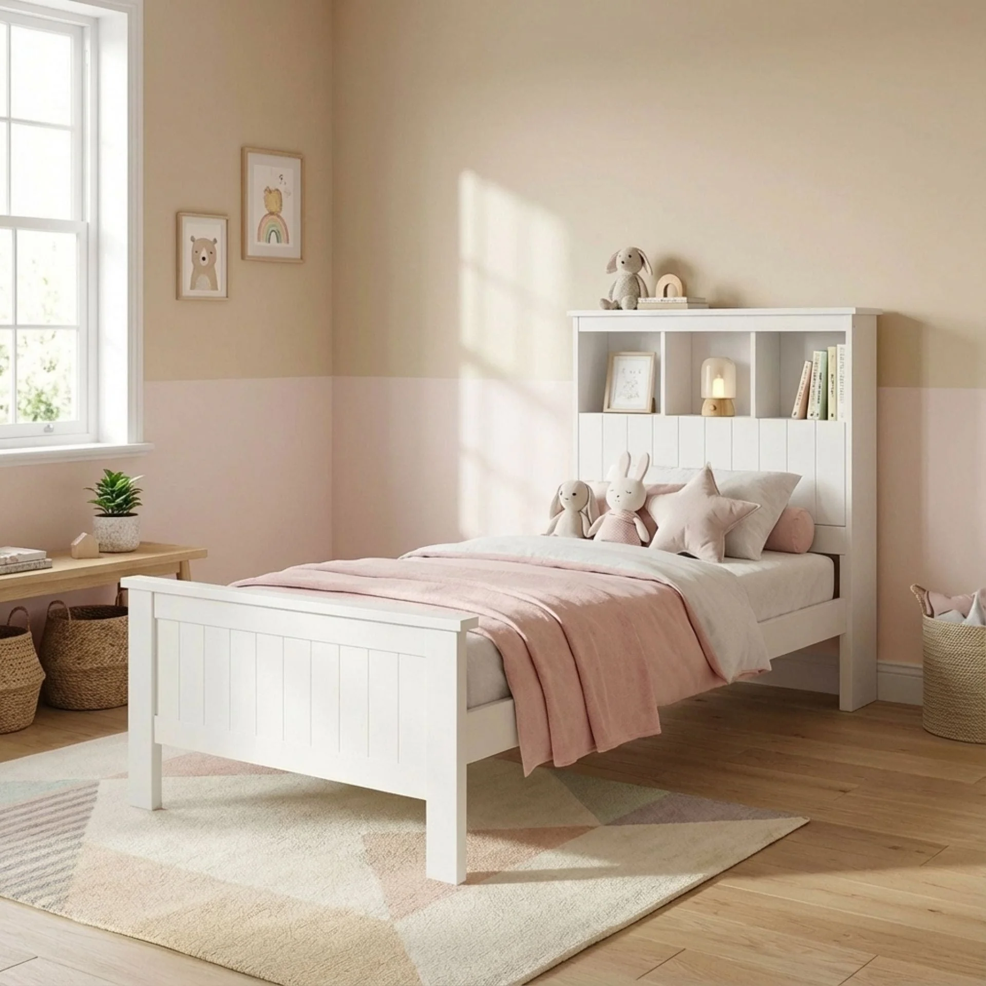 Jamie Single Wooden Bed Frame - White - Image 3