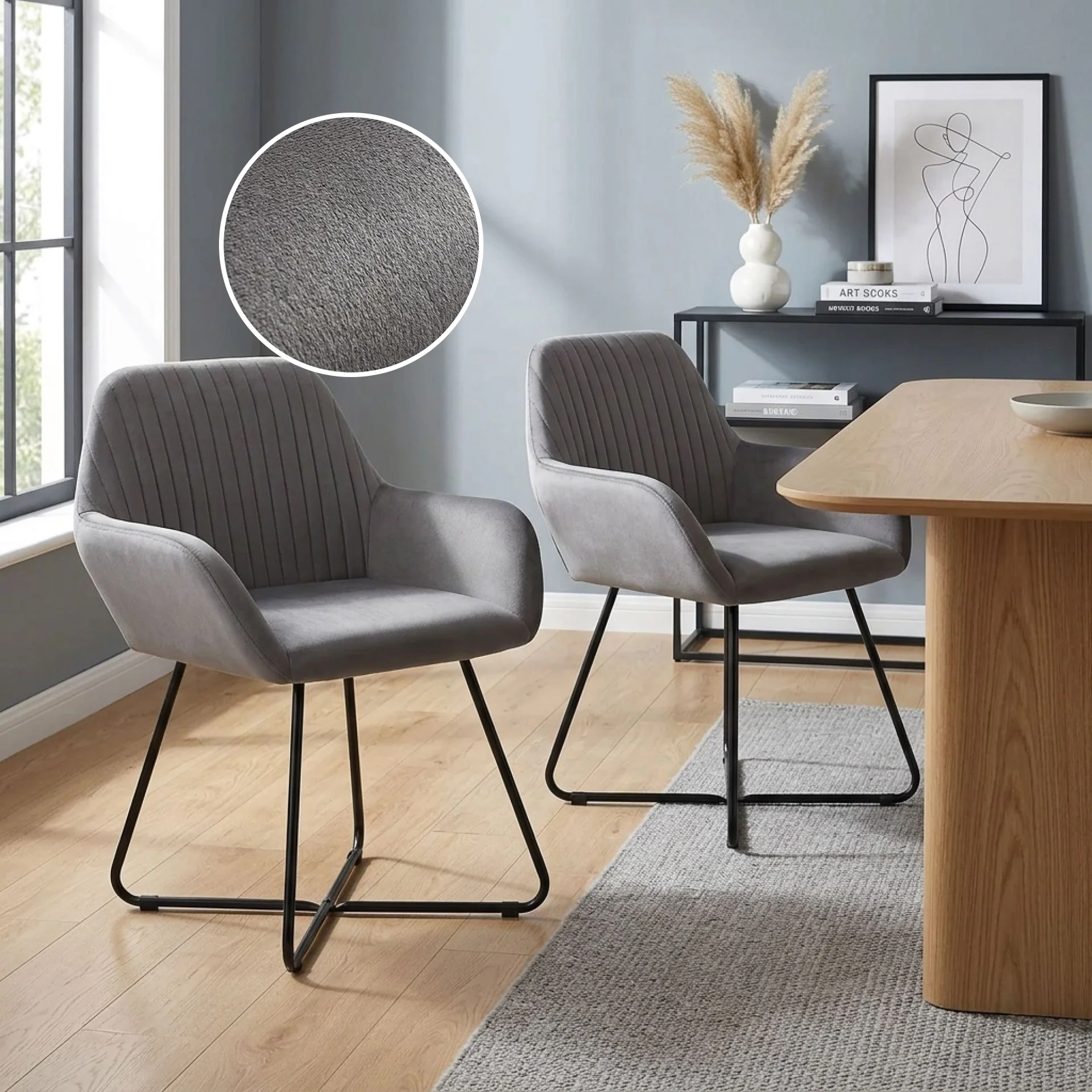 Jesus Velvet Upholstery Dining Chairs - Set of 2 - Grey - Image 2