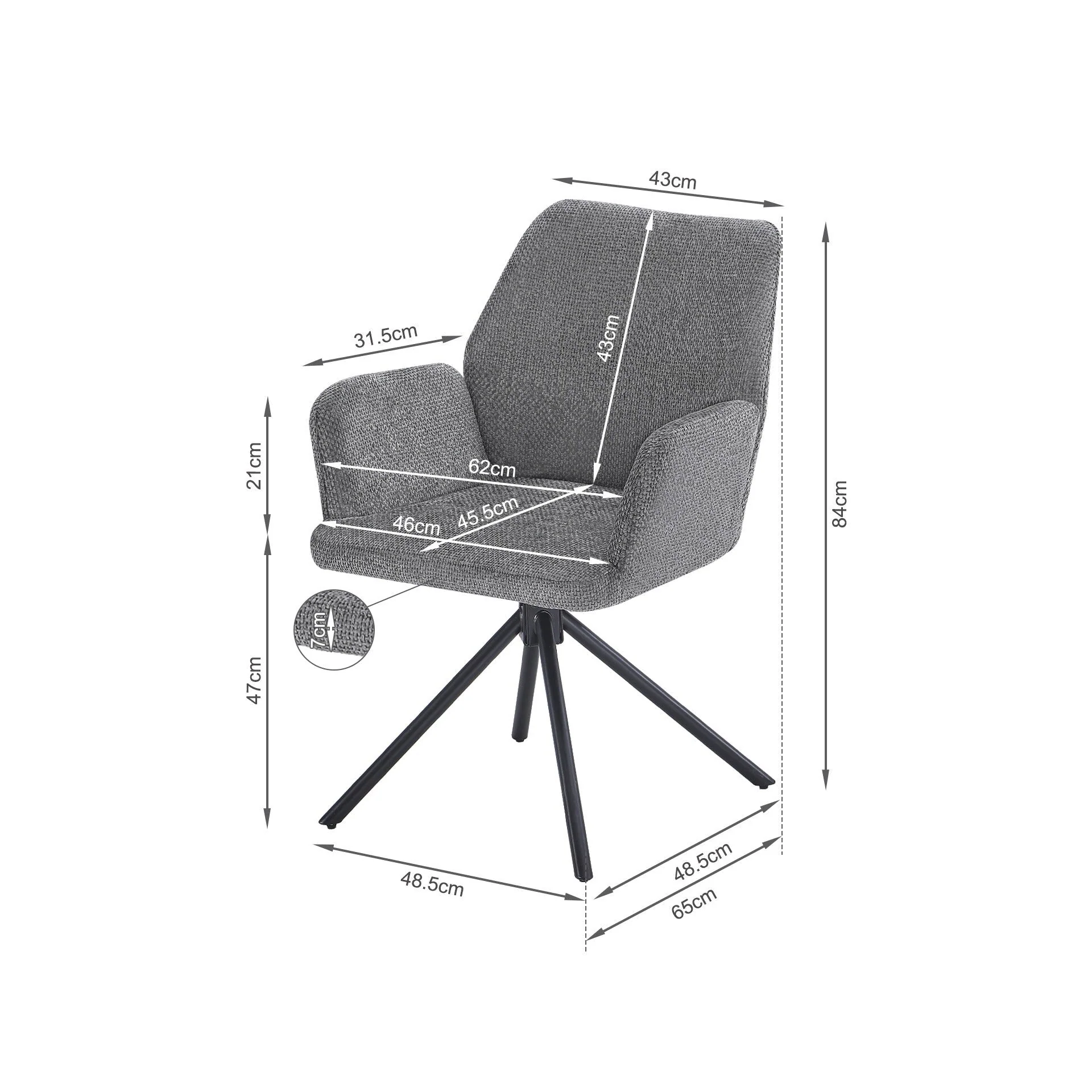 Jett Swivel Dining Chairs - Set of 2 - Grey - Image 8
