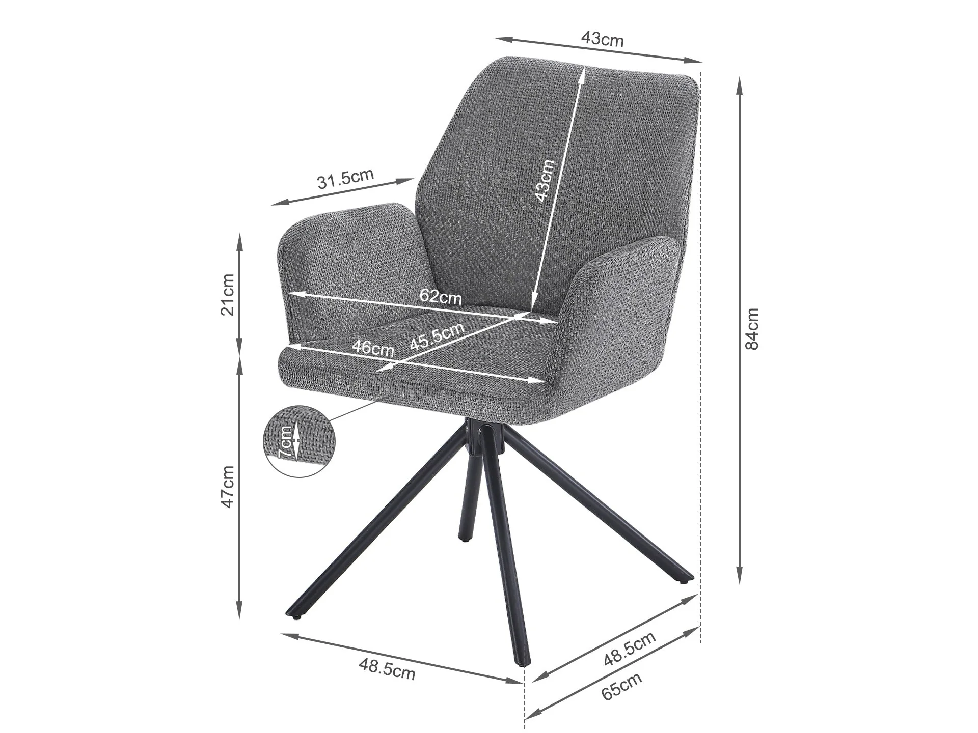 Jett Swivel Dining Chairs - Set of 2 - Grey - Image 9