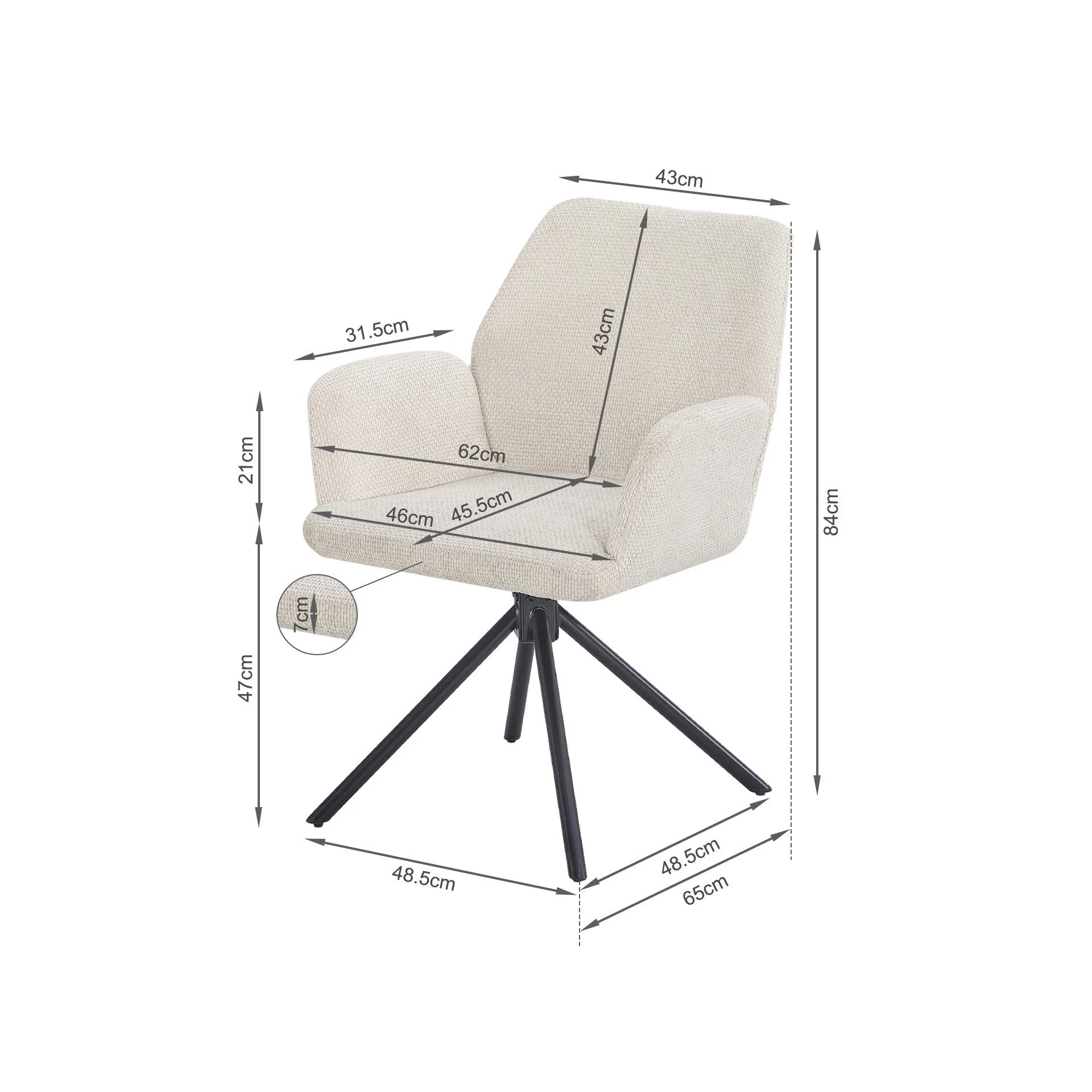 Jett Swivel Dining Chairs - Set of 2 - Off White - Image 13