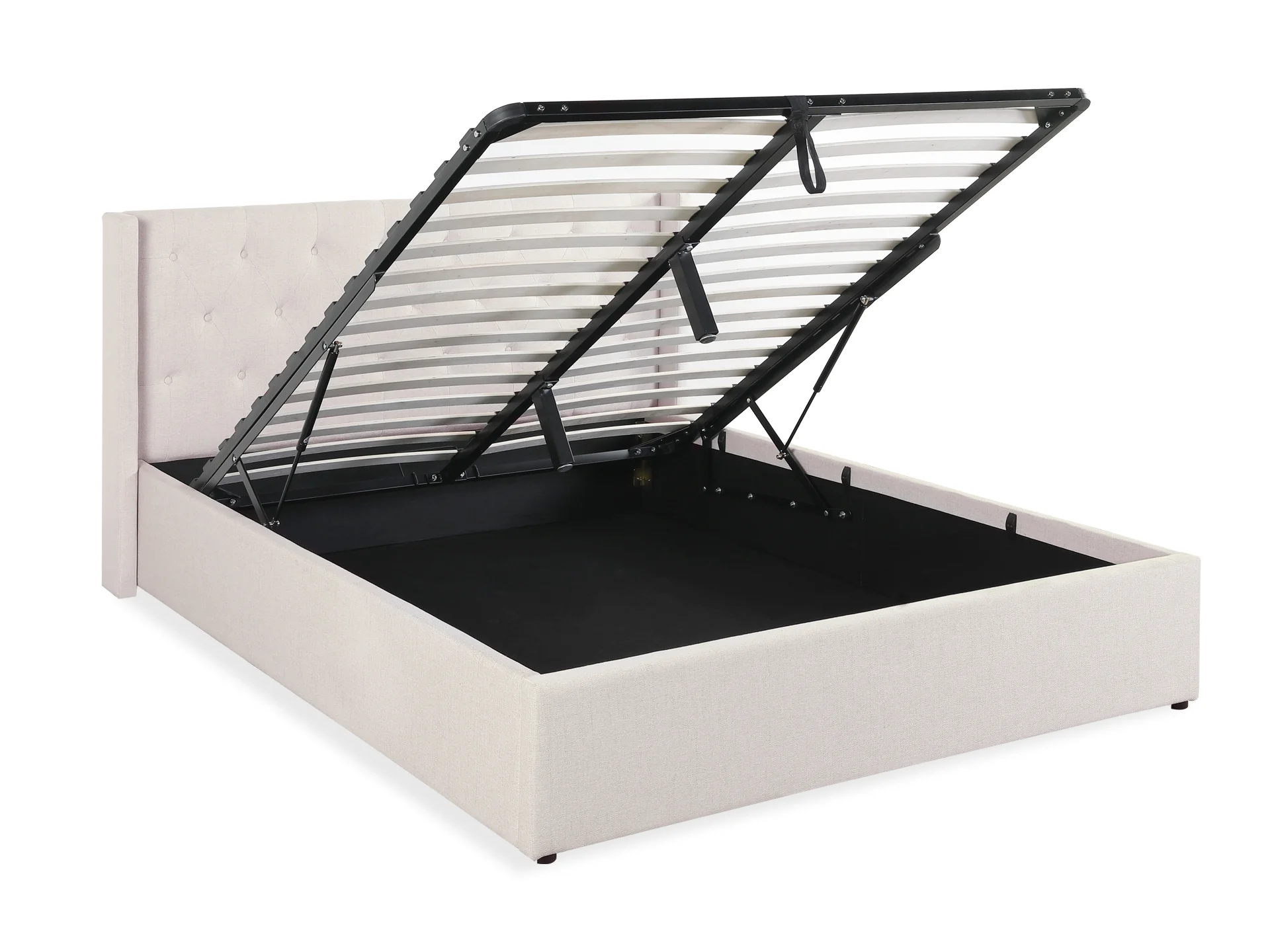 Johnson Queen Gas Lift Storage Bed Frame - Beige - Image 2