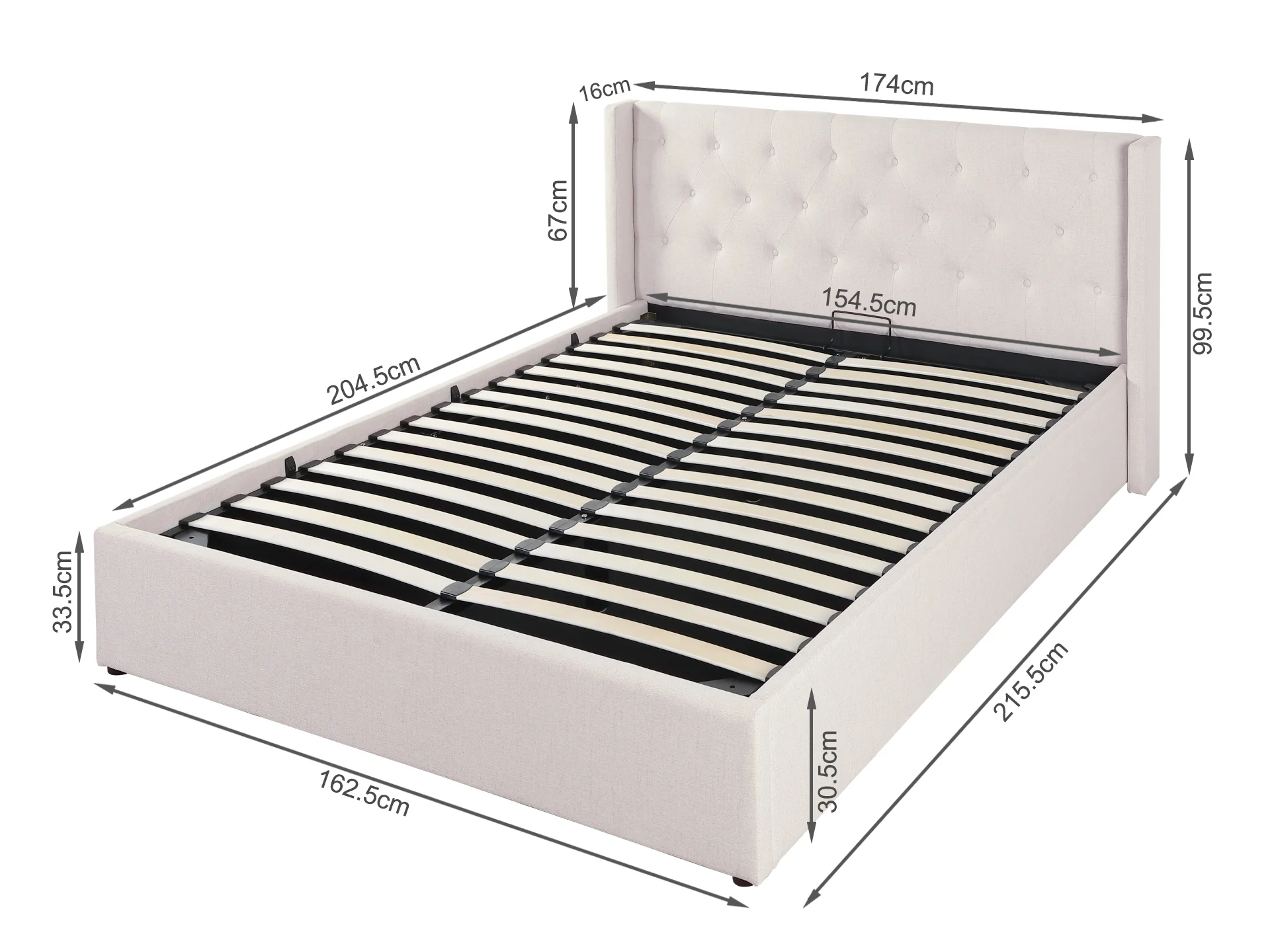 Johnson Queen Gas Lift Storage Bed Frame - Beige - Image 7