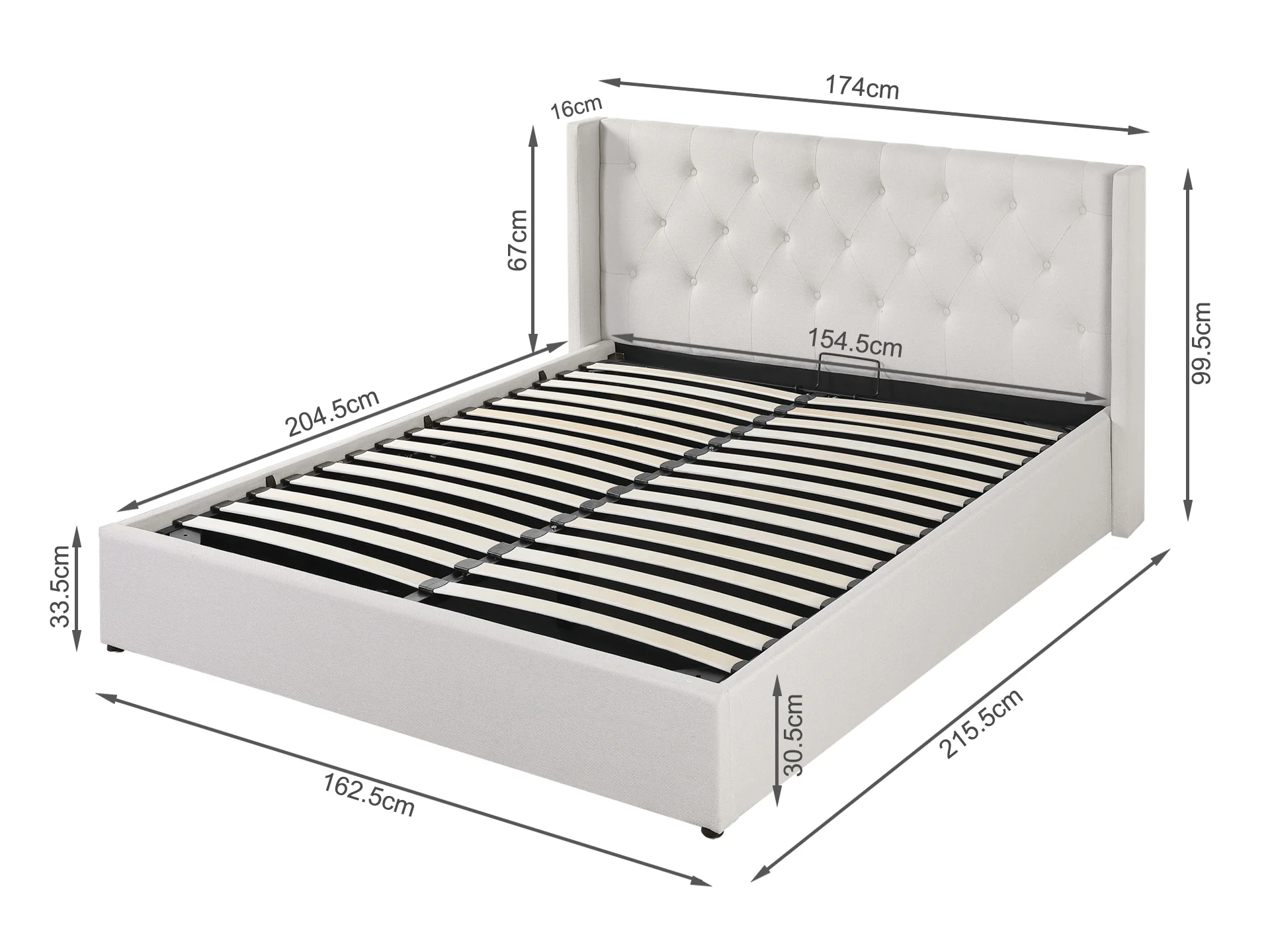 Johnson Queen Gas Lift Storage Bed Frame - White - Image 8