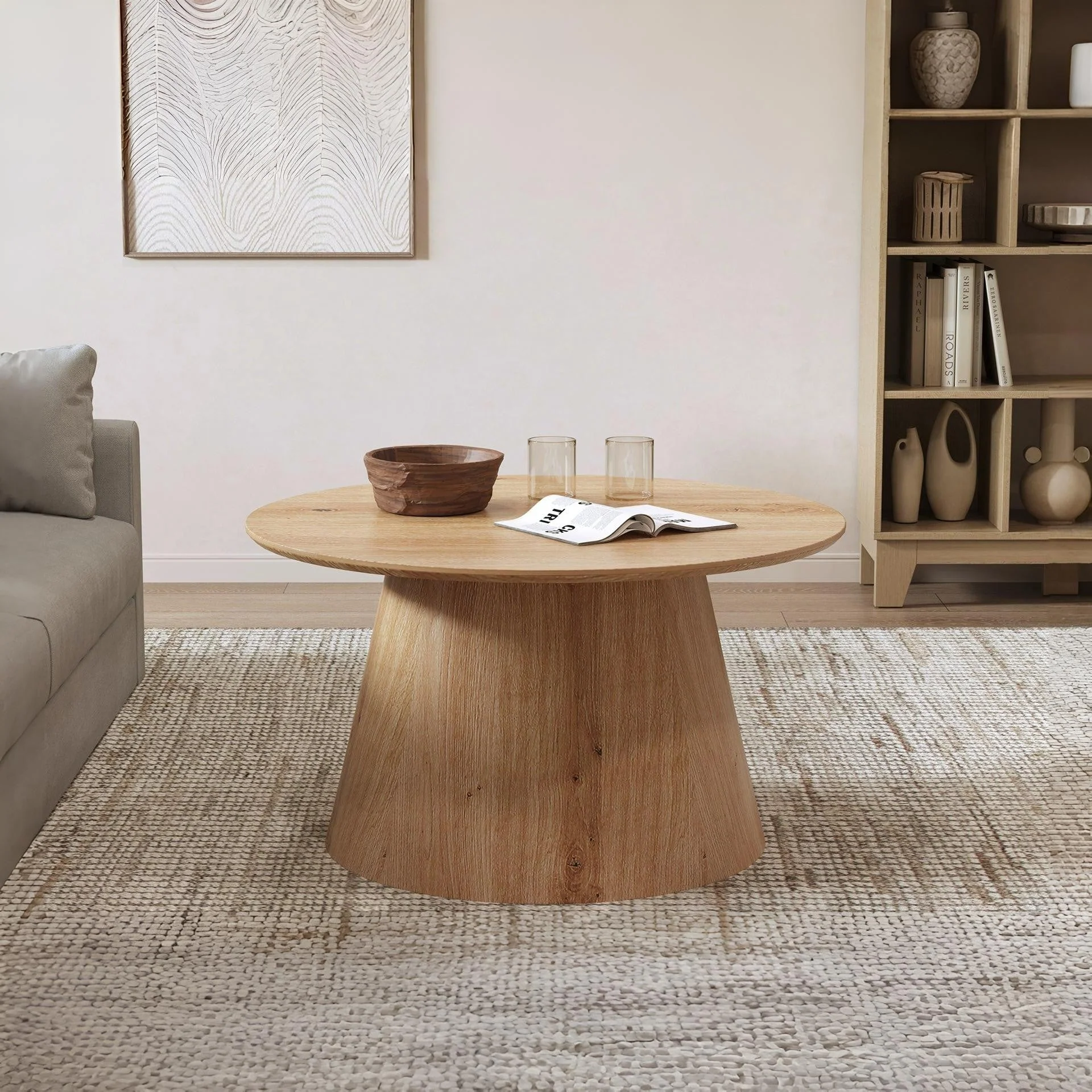Jordan Round Coffee Table 80cm - Oak - Image 3