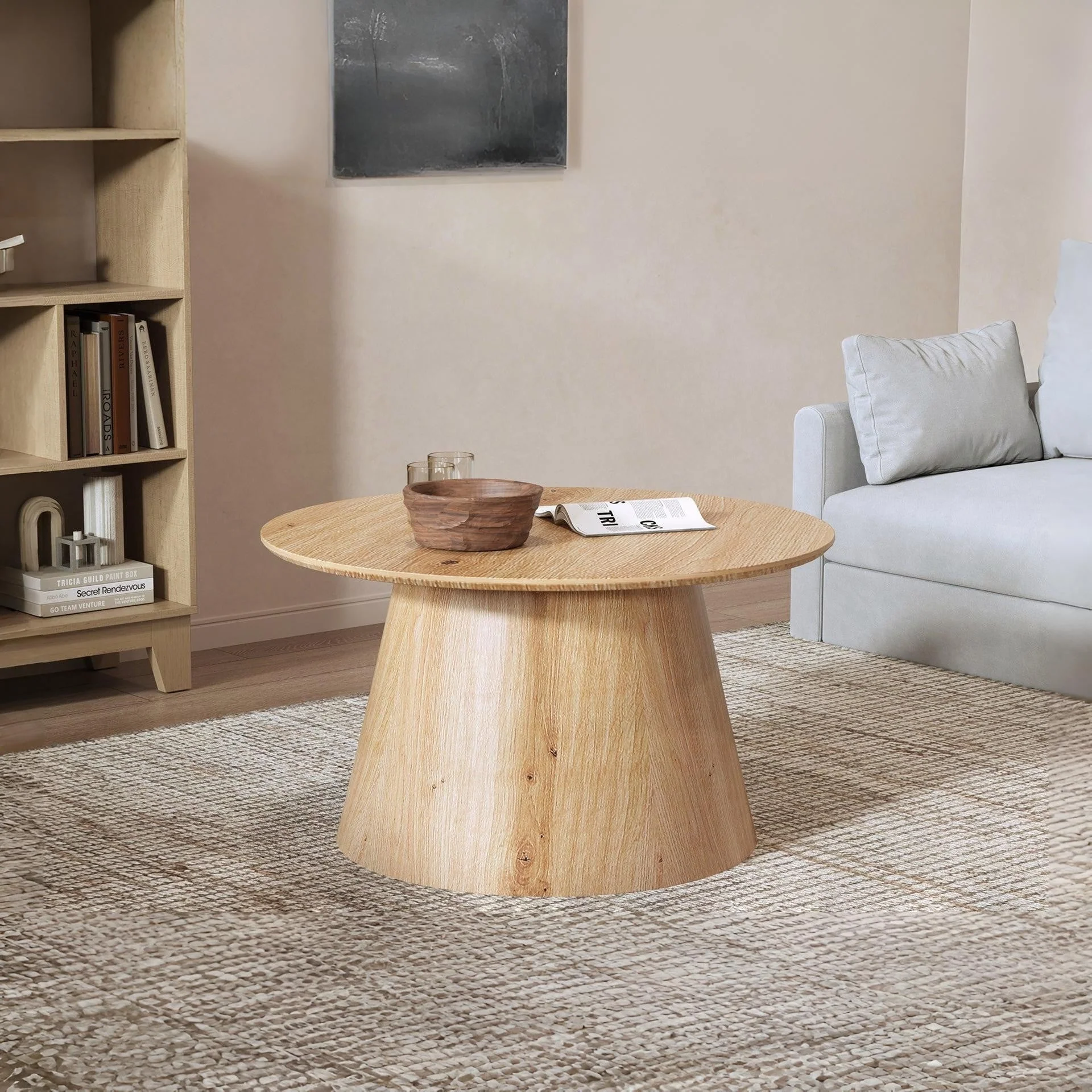 Jordan Round Coffee Table 80cm - Oak - Image 4