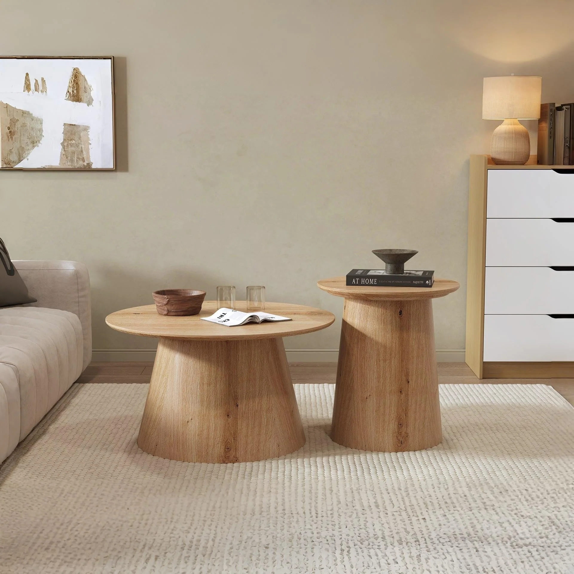 Jordan Round Coffee Table 80cm - Oak - Image 5