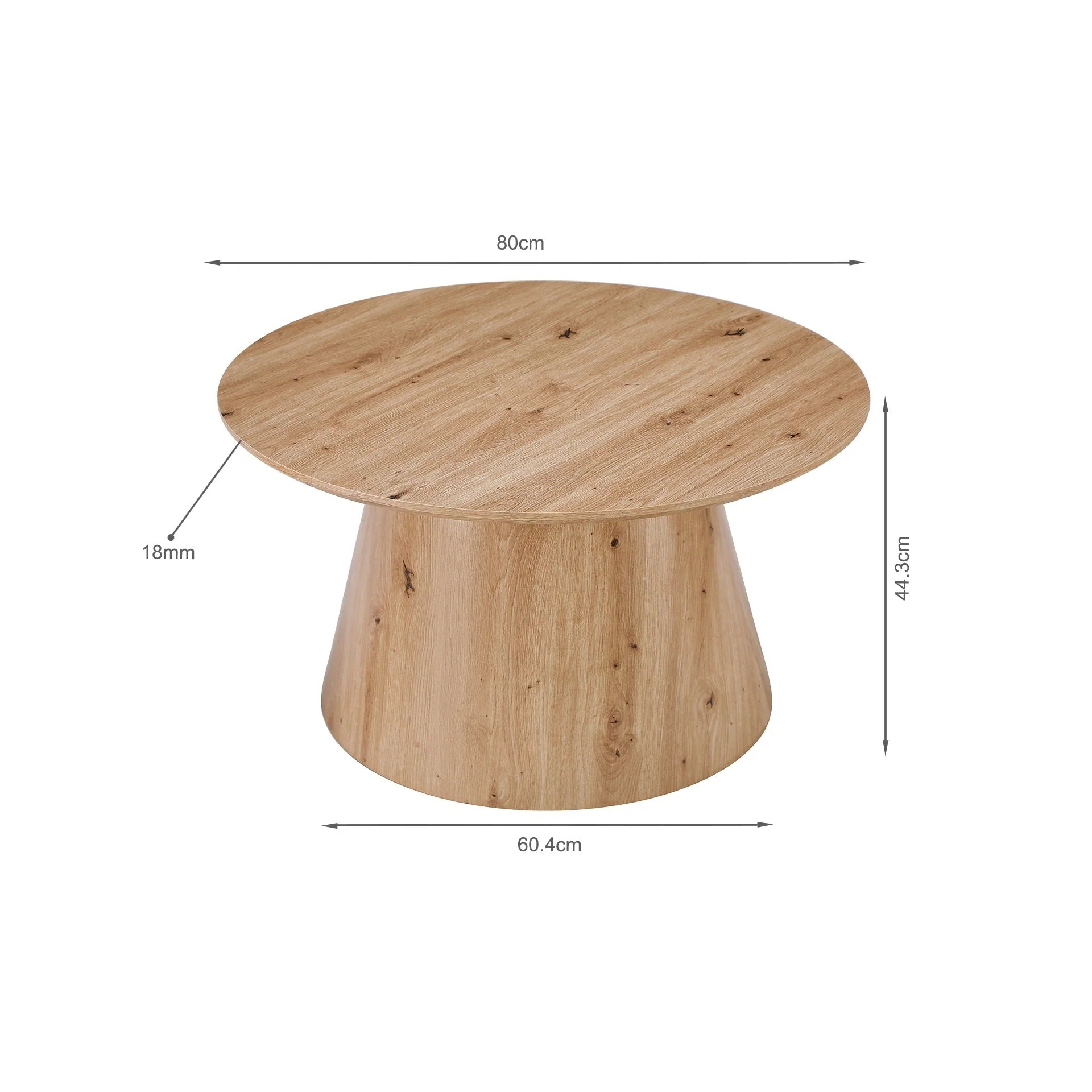 Jordan Round Coffee Table 80cm - Oak - Image 8