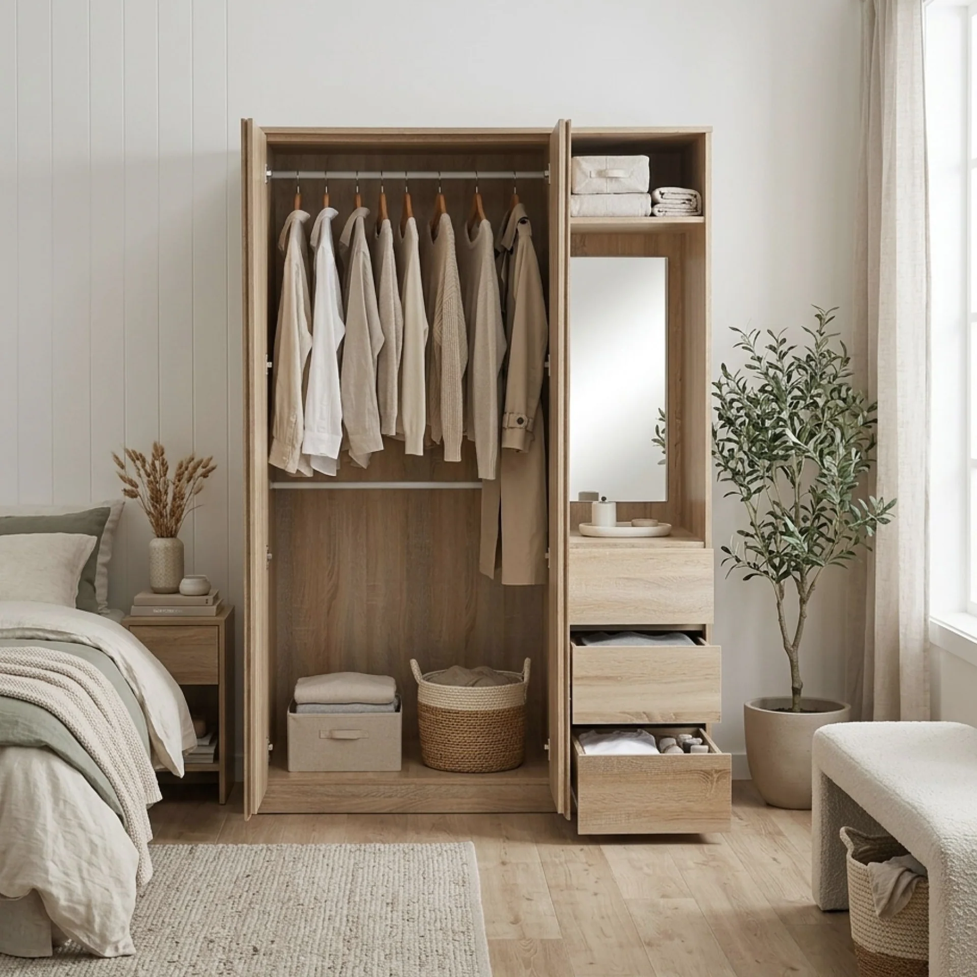 Julia 2 Door Wardrobe With 3 Drawers - Oak - Image 2