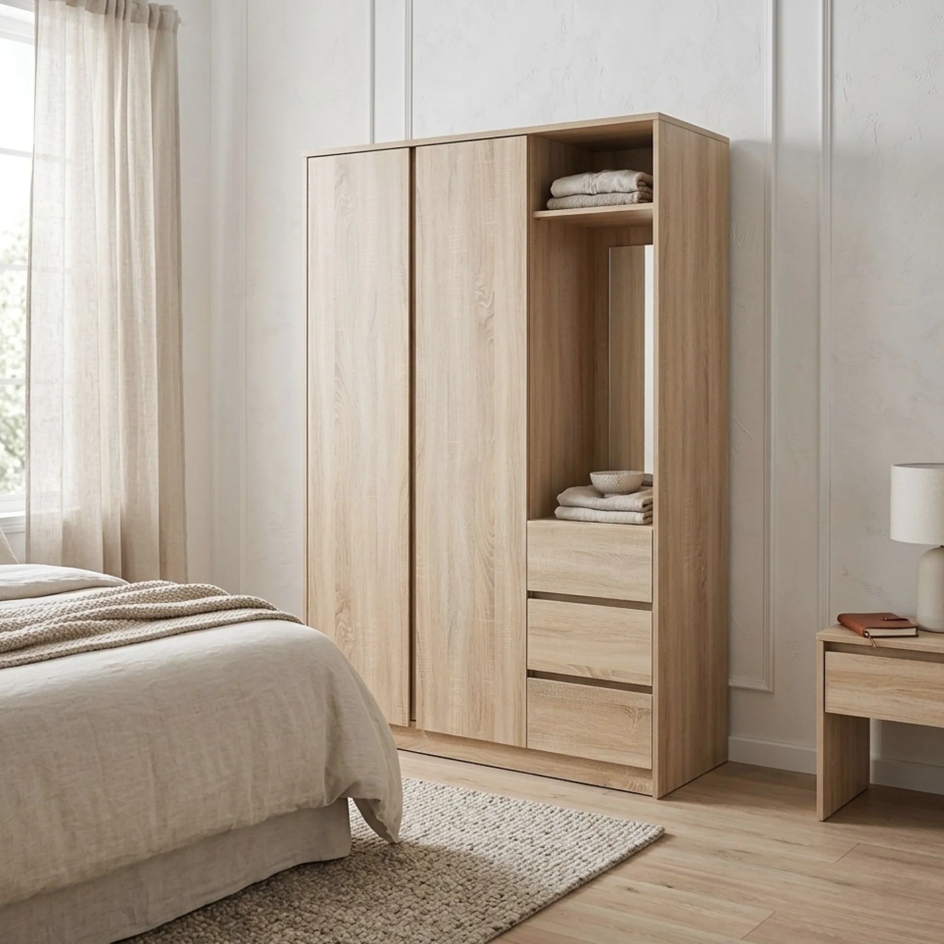Julia 2 Door Wardrobe With 3 Drawers - Oak - Image 4