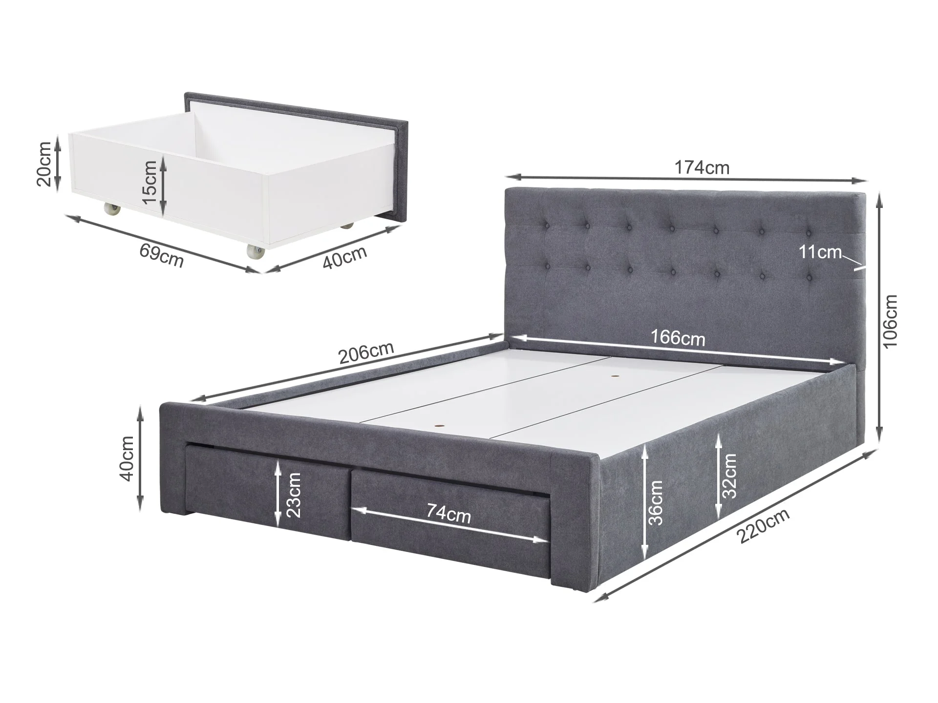 JULIAN King Bed Frame with Storage - DARK GREY - Image 12