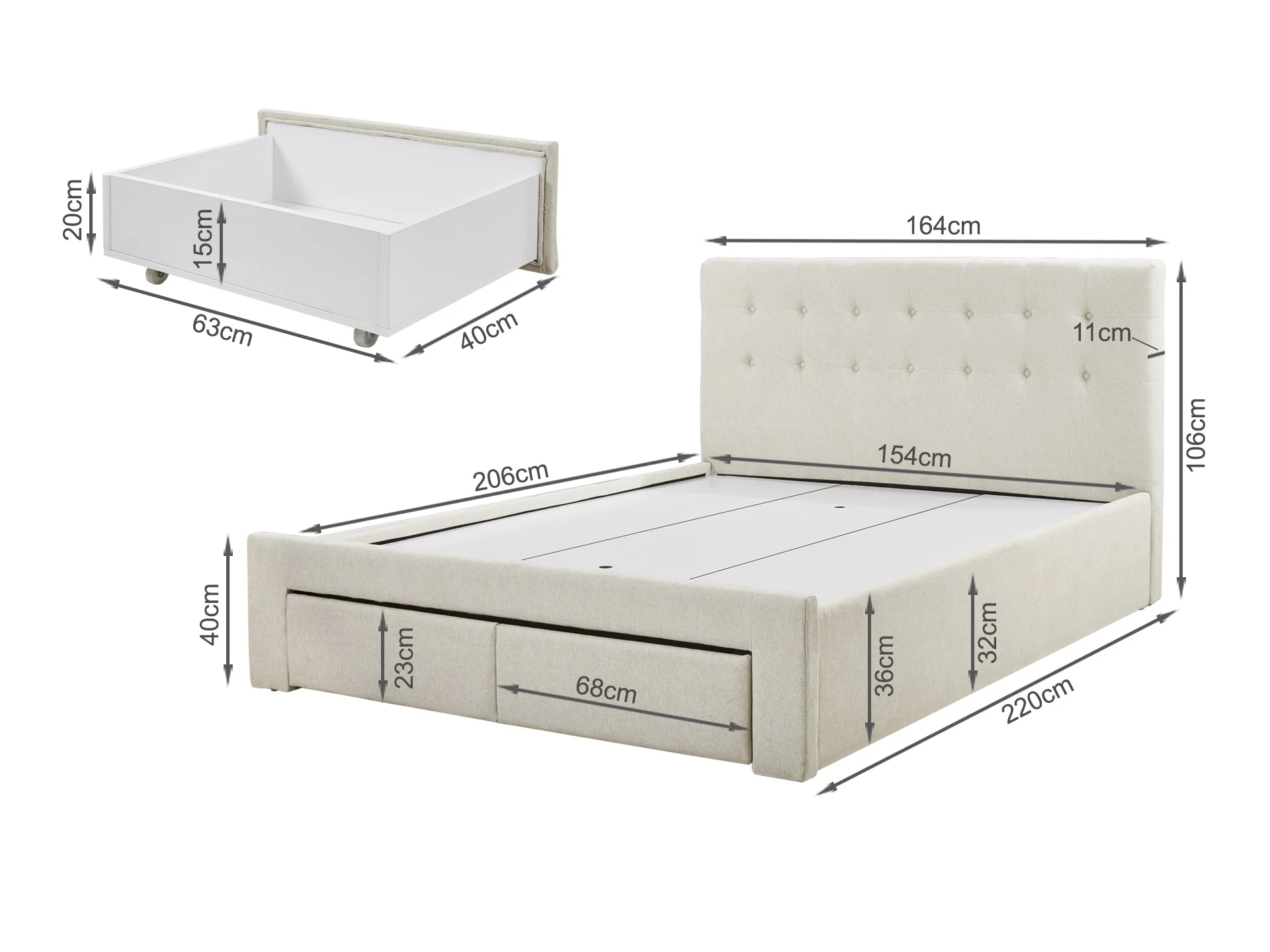 JULIAN Queen Bed Frame with Storage - BEIGE - Image 12