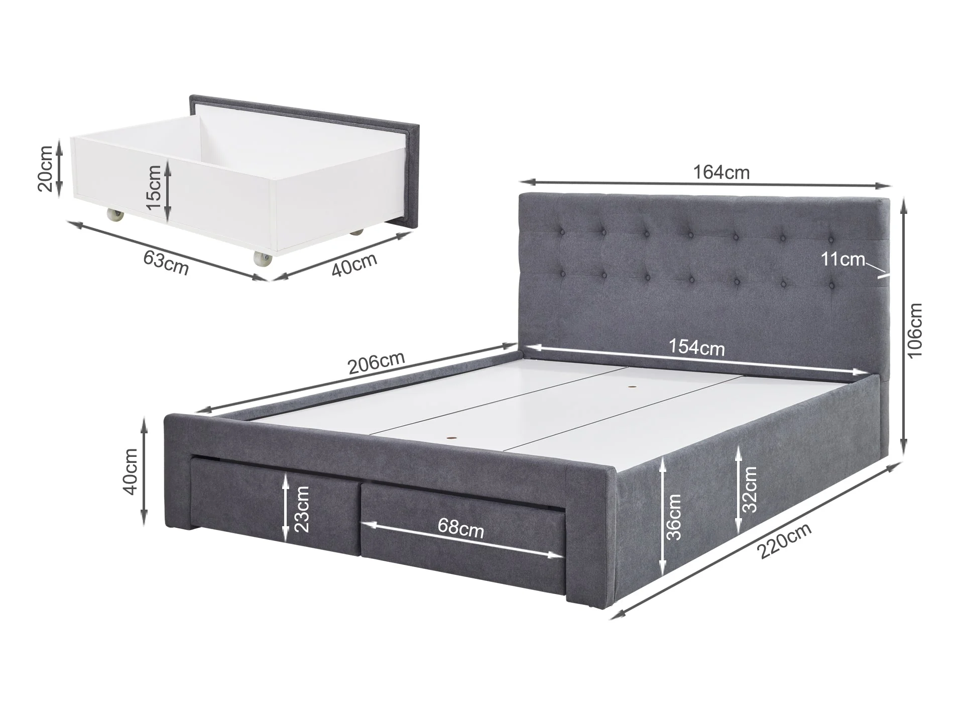JULIAN Queen Bed Frame with Storage - DARK GREY - Image 13