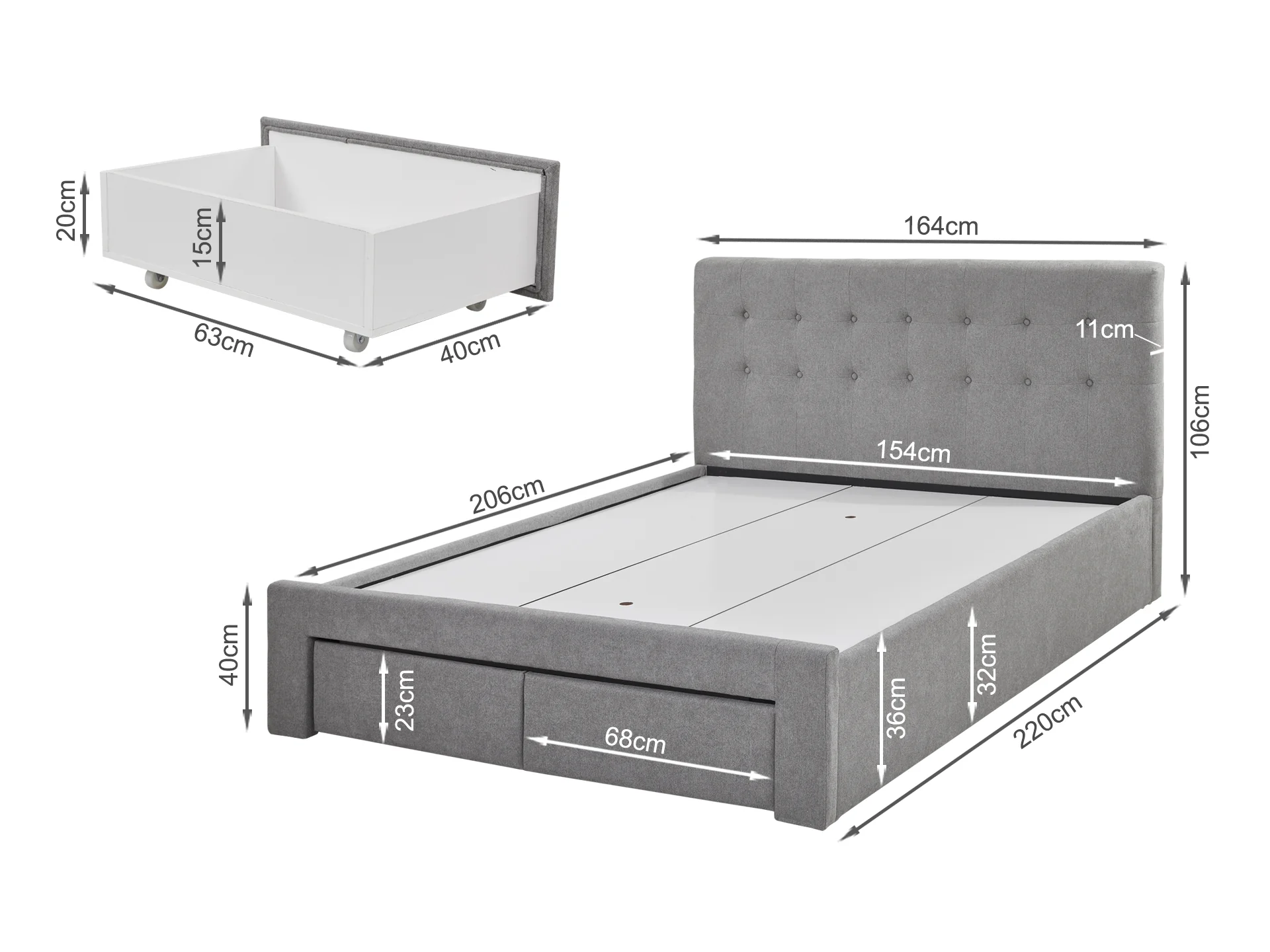 JULIAN Queen Bed Frame with Storage - LIGHT GREY - Image 13