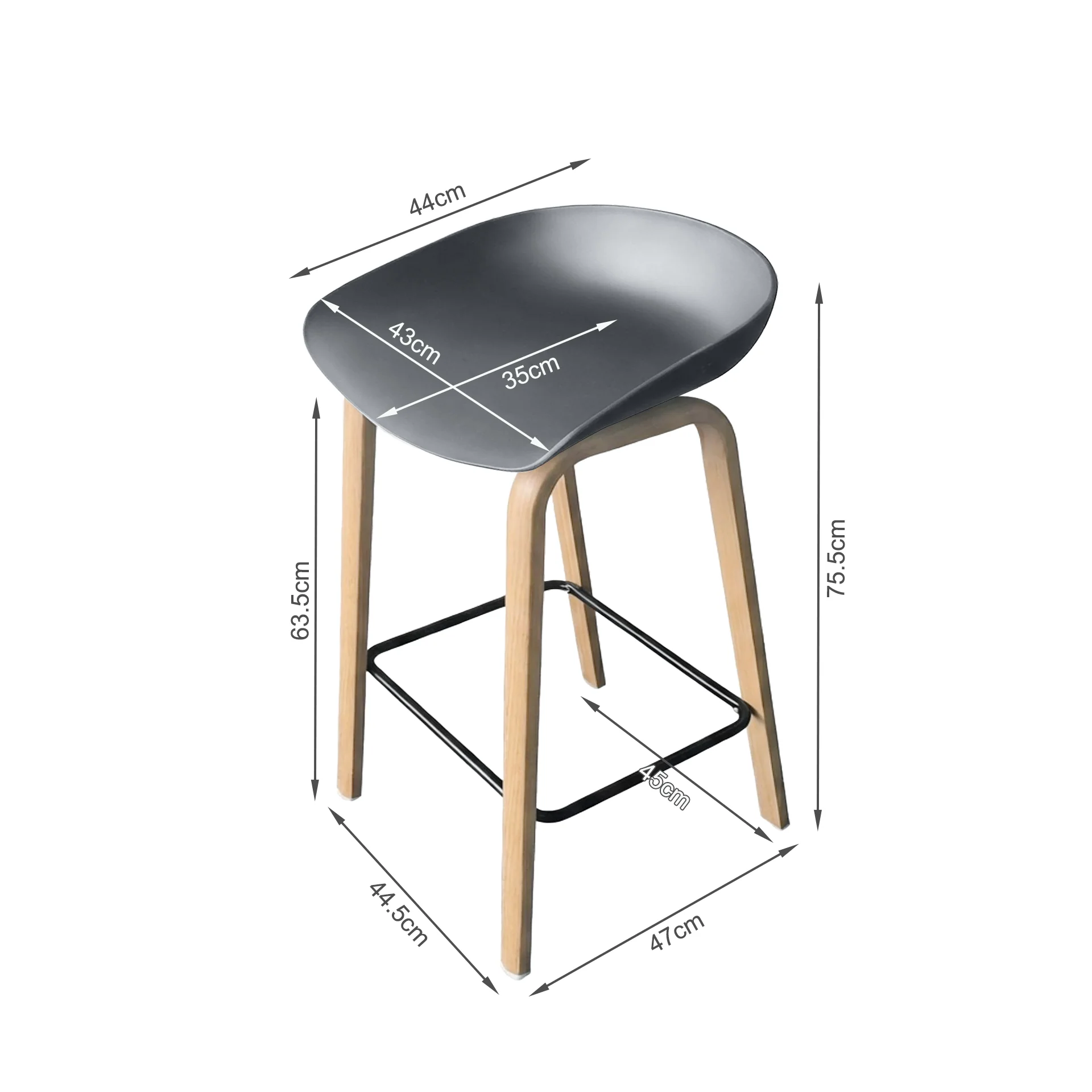 Kai Bar Stool Metal Barstool 65cm - Grey - Image 13