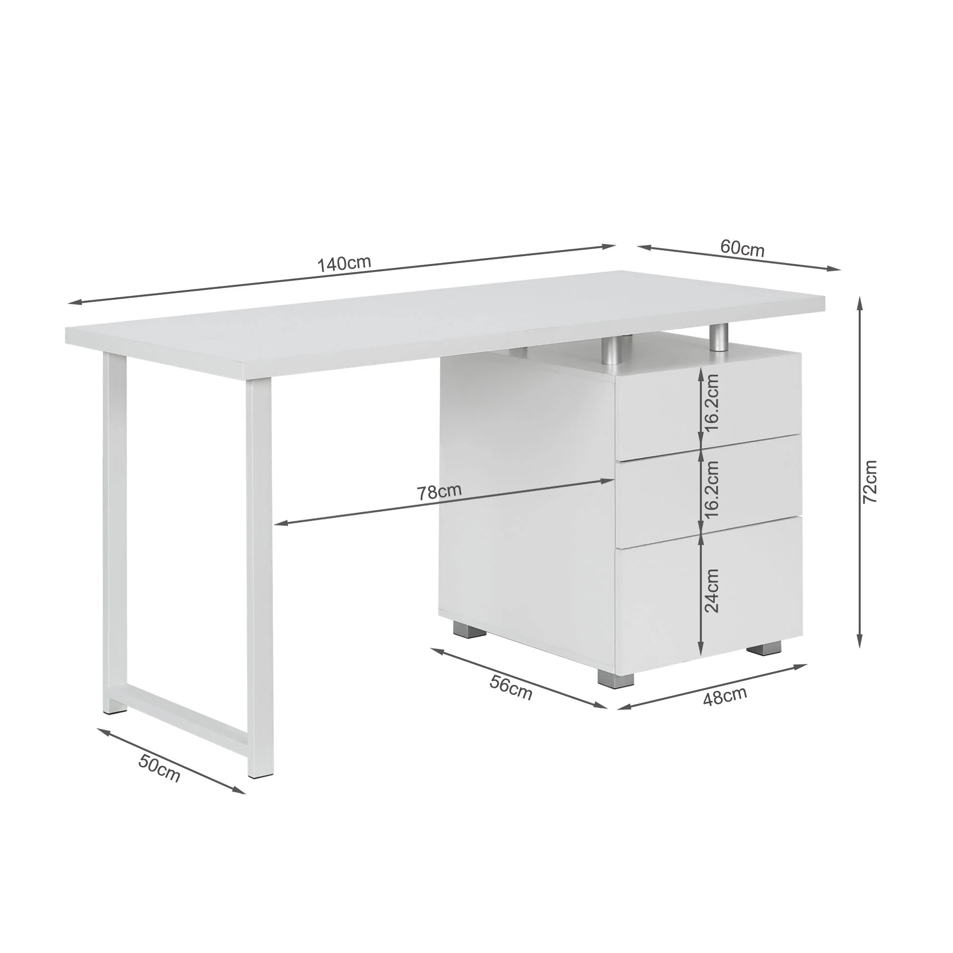 Karter Computer Desk with Drawers - White - Image 14